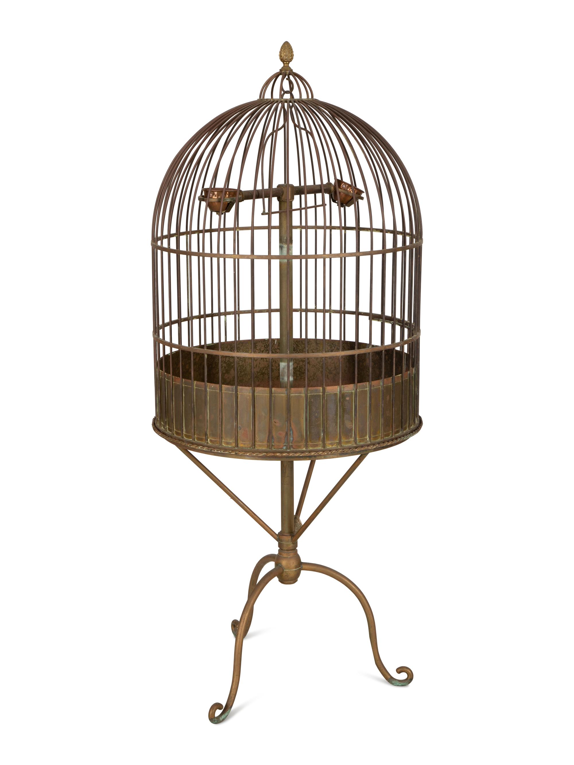 A Large Brass Parrot Cage on a Tripod Stand — LATE 19TH/EARLY 20TH CENTURY