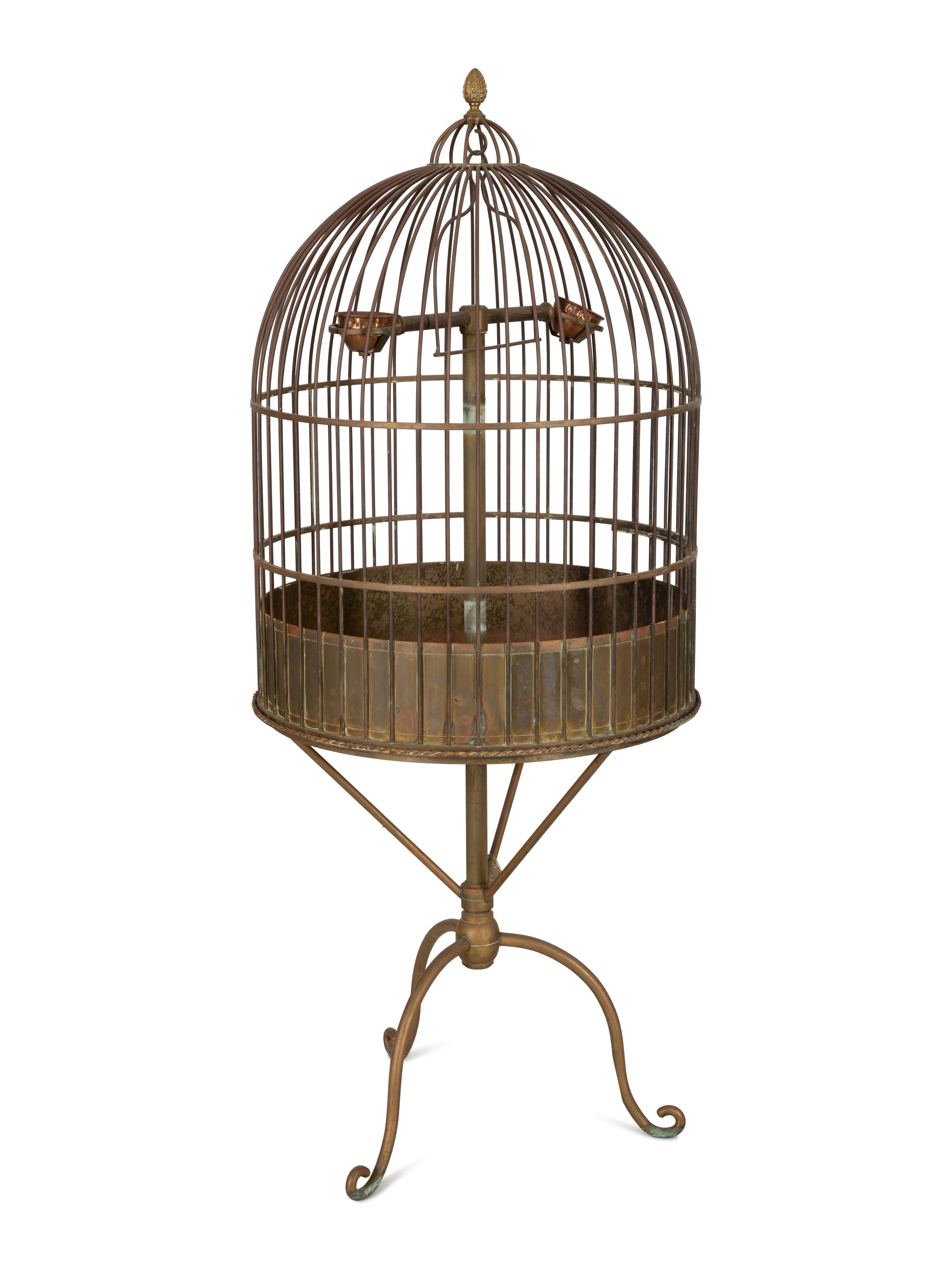 A Large Brass Parrot Cage on a Tripod Stand — LATE 19TH/EARLY 20TH CENTURY