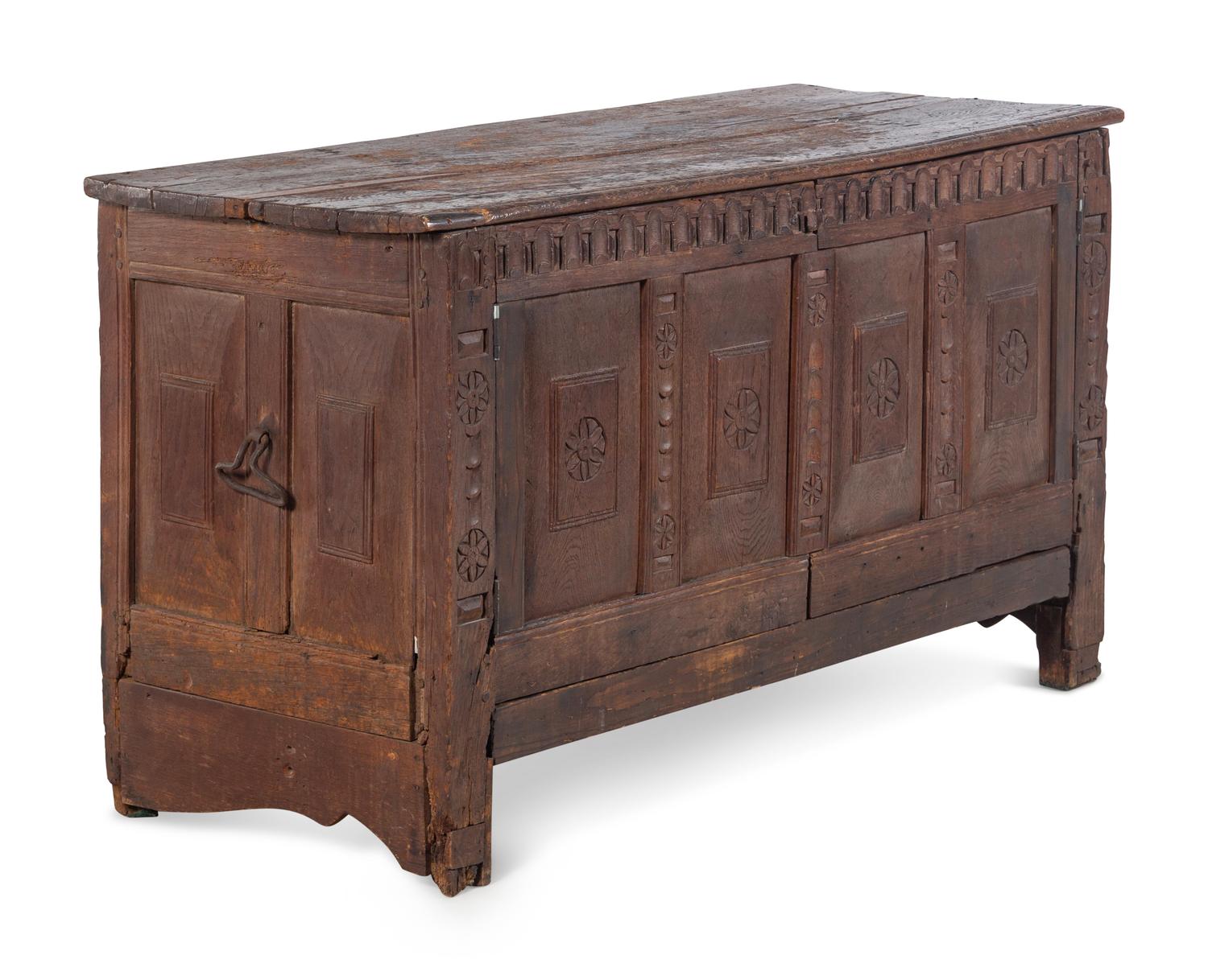 A Spanish Carved Walnut Coffer