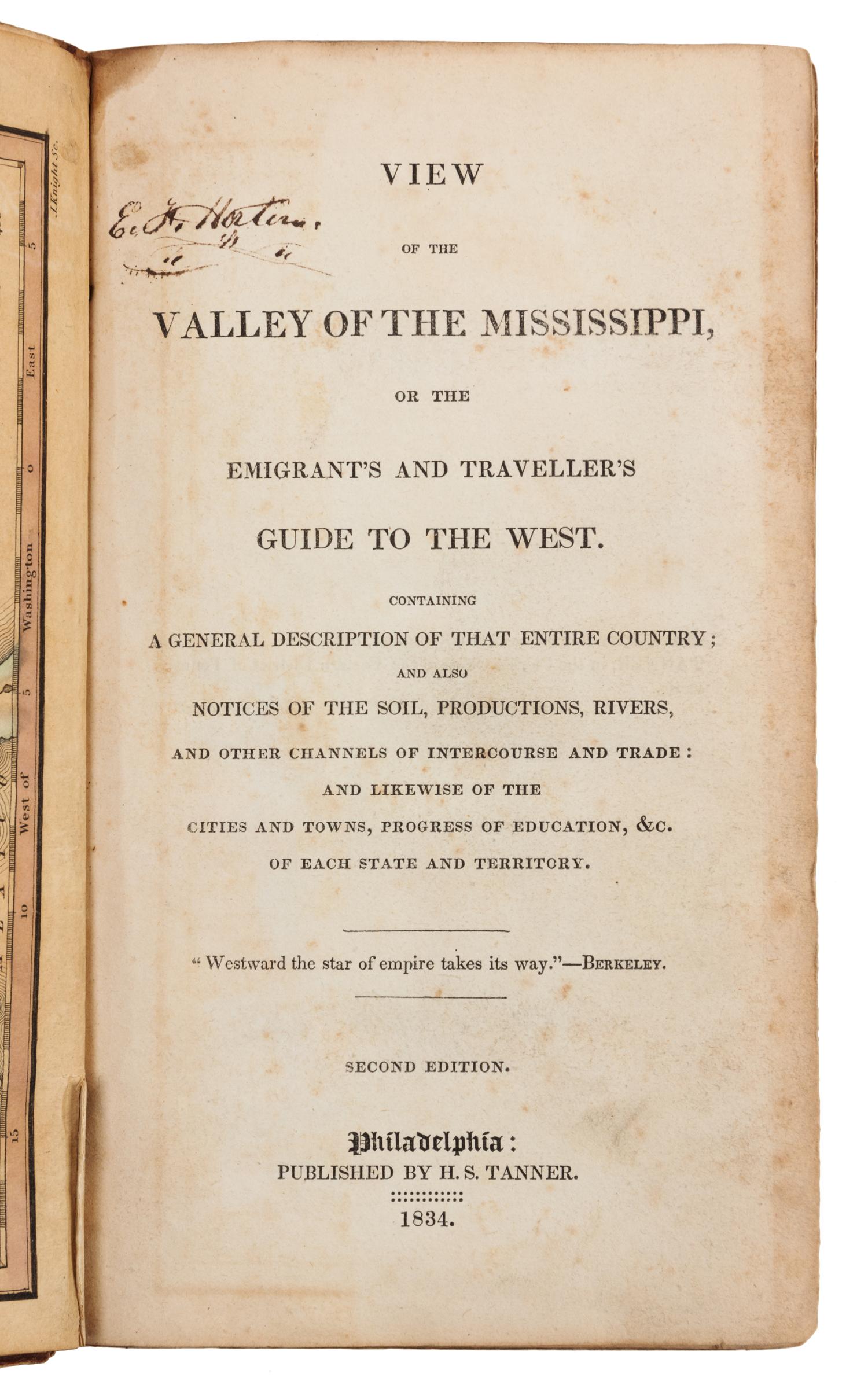 [BAIRD, Robert. (1798-1863)]. A View of the Valley of the Mississippi. Philadelphia: H.S. Tanner, 1834.