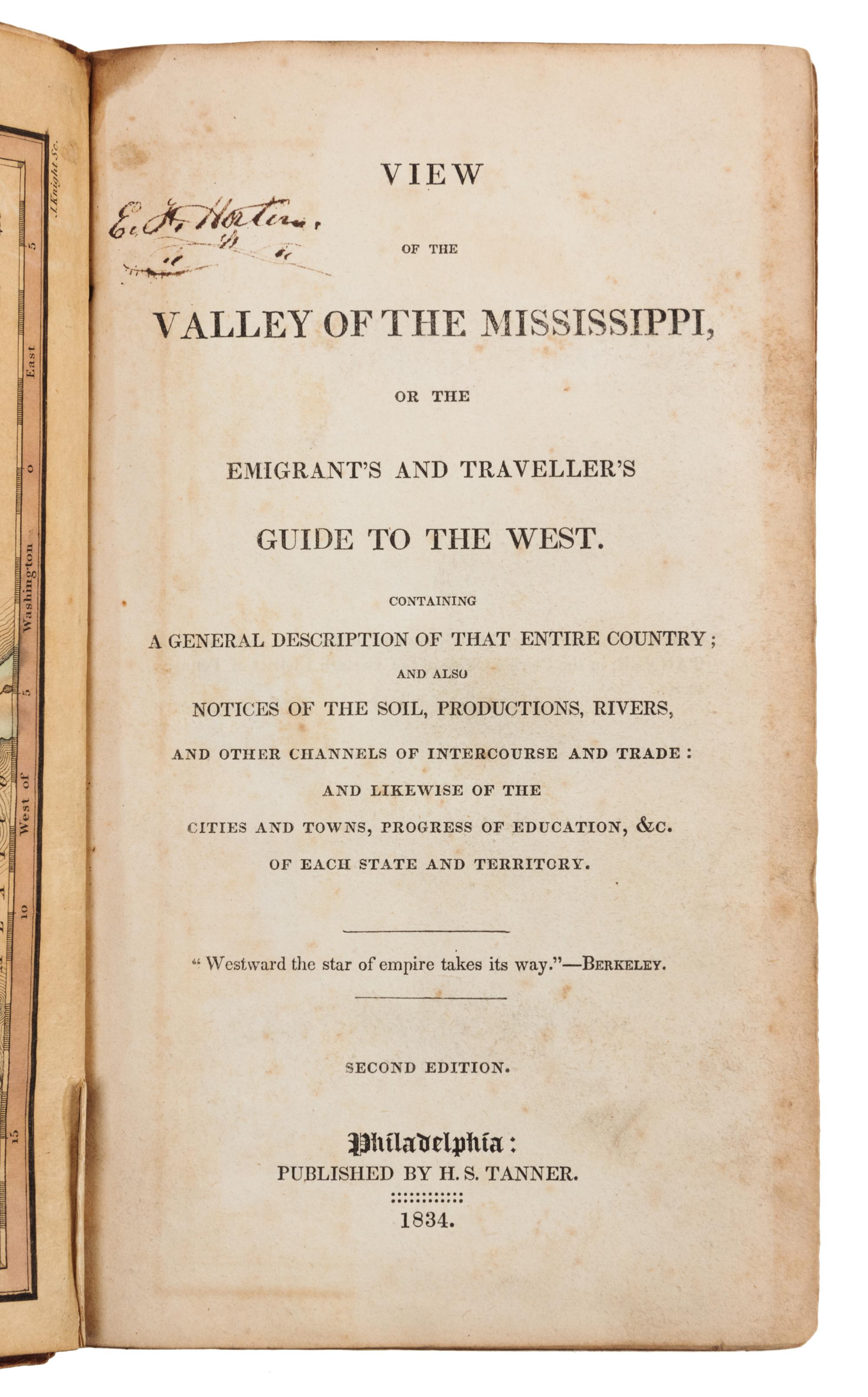 [BAIRD, Robert. (1798-1863)]. A View of the Valley of the Mississippi. Philadelphia: H.S. Tanner, 1834.