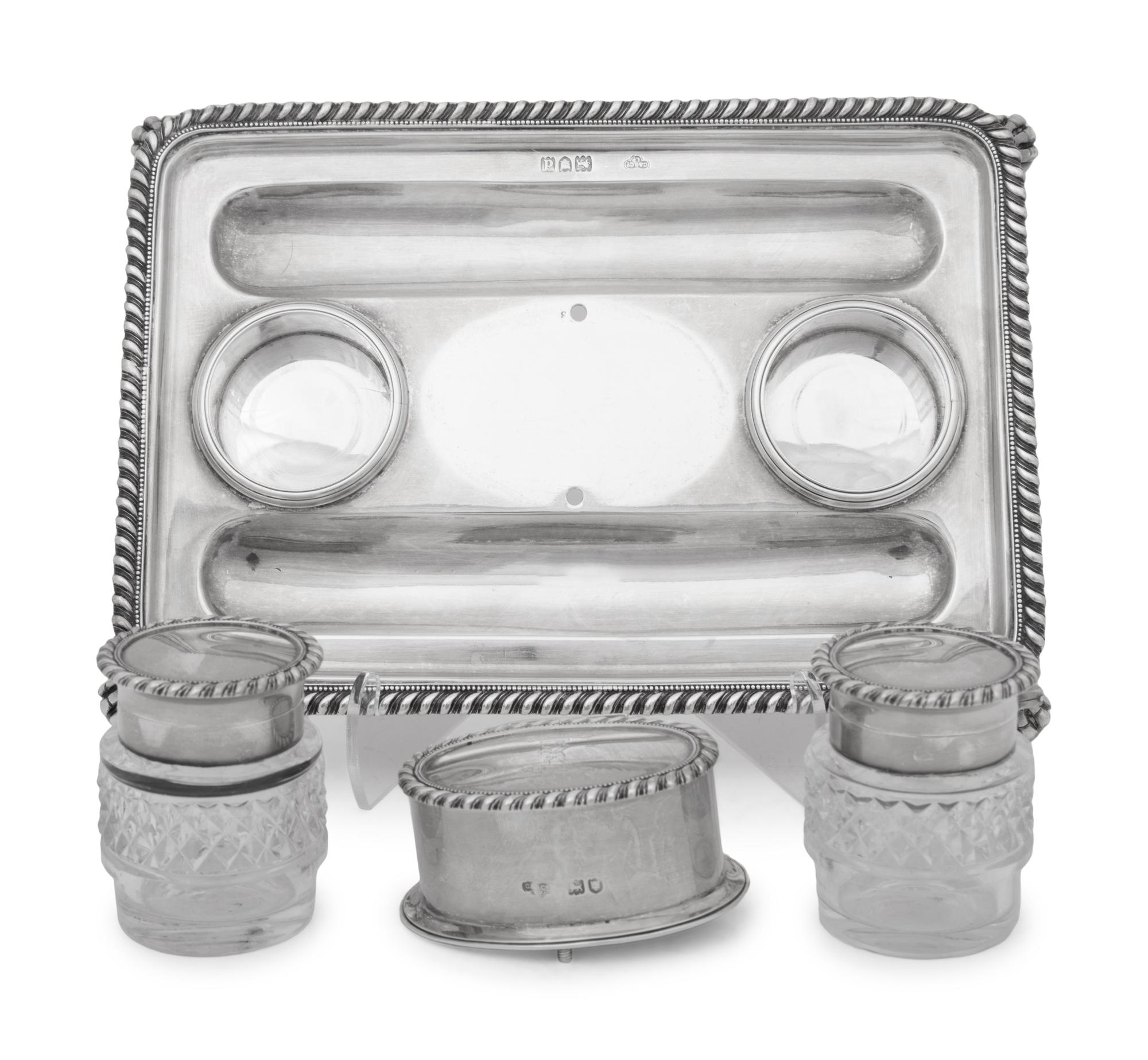 A Victorian Silver and Cut Glass Ink Stand