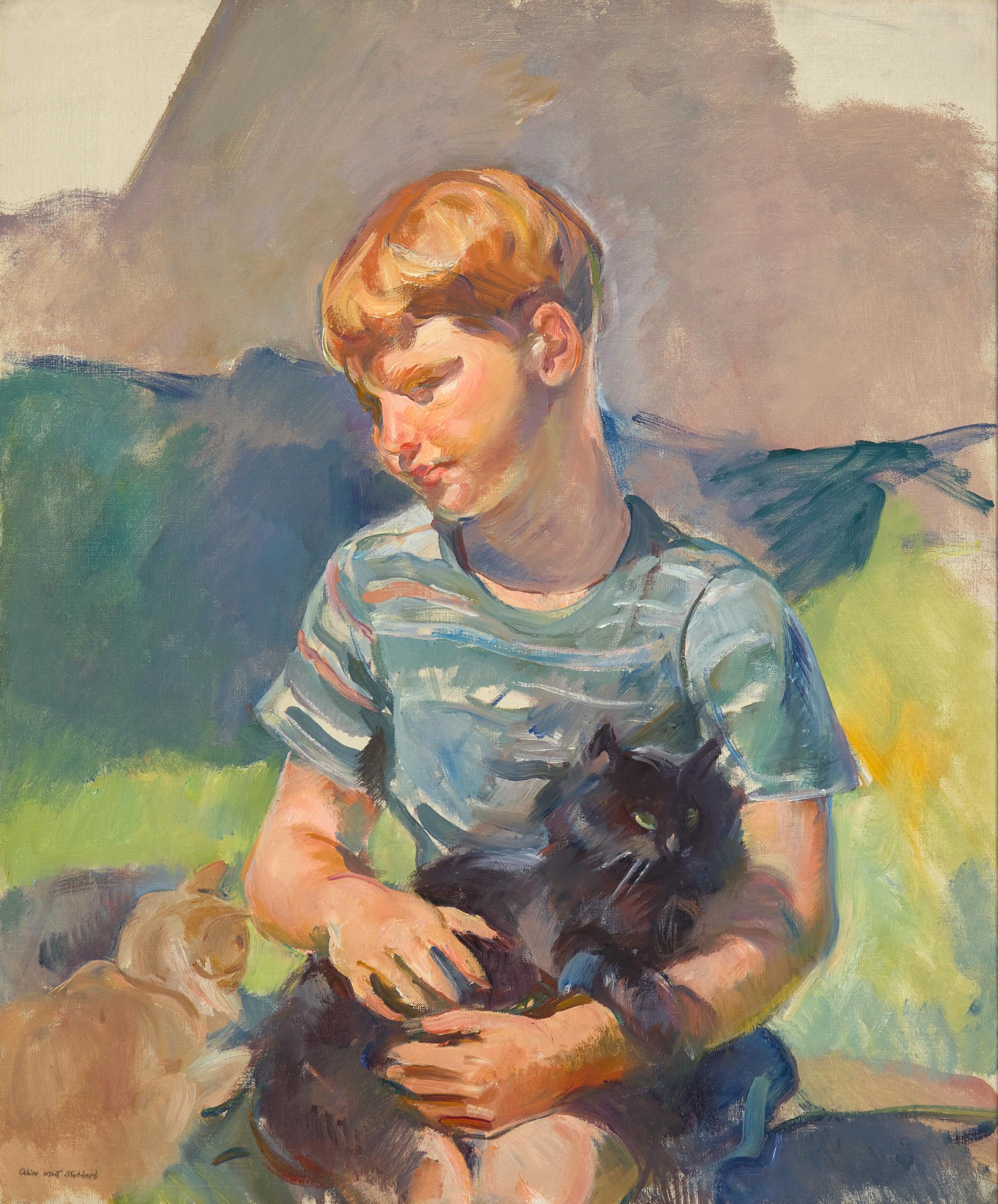 Young Boy Holding Black Cat