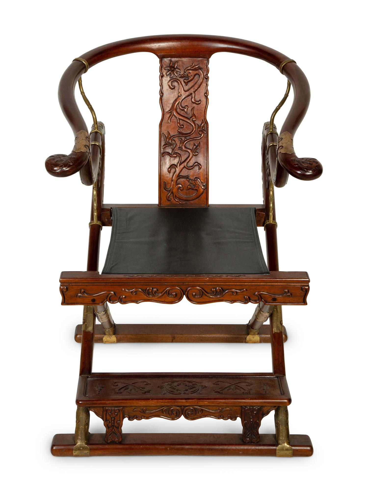 A Chinese Brass Mounted Yoke Back Armchair
