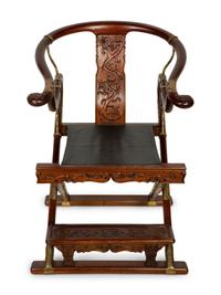 A Chinese Brass Mounted Yoke Back Armchair