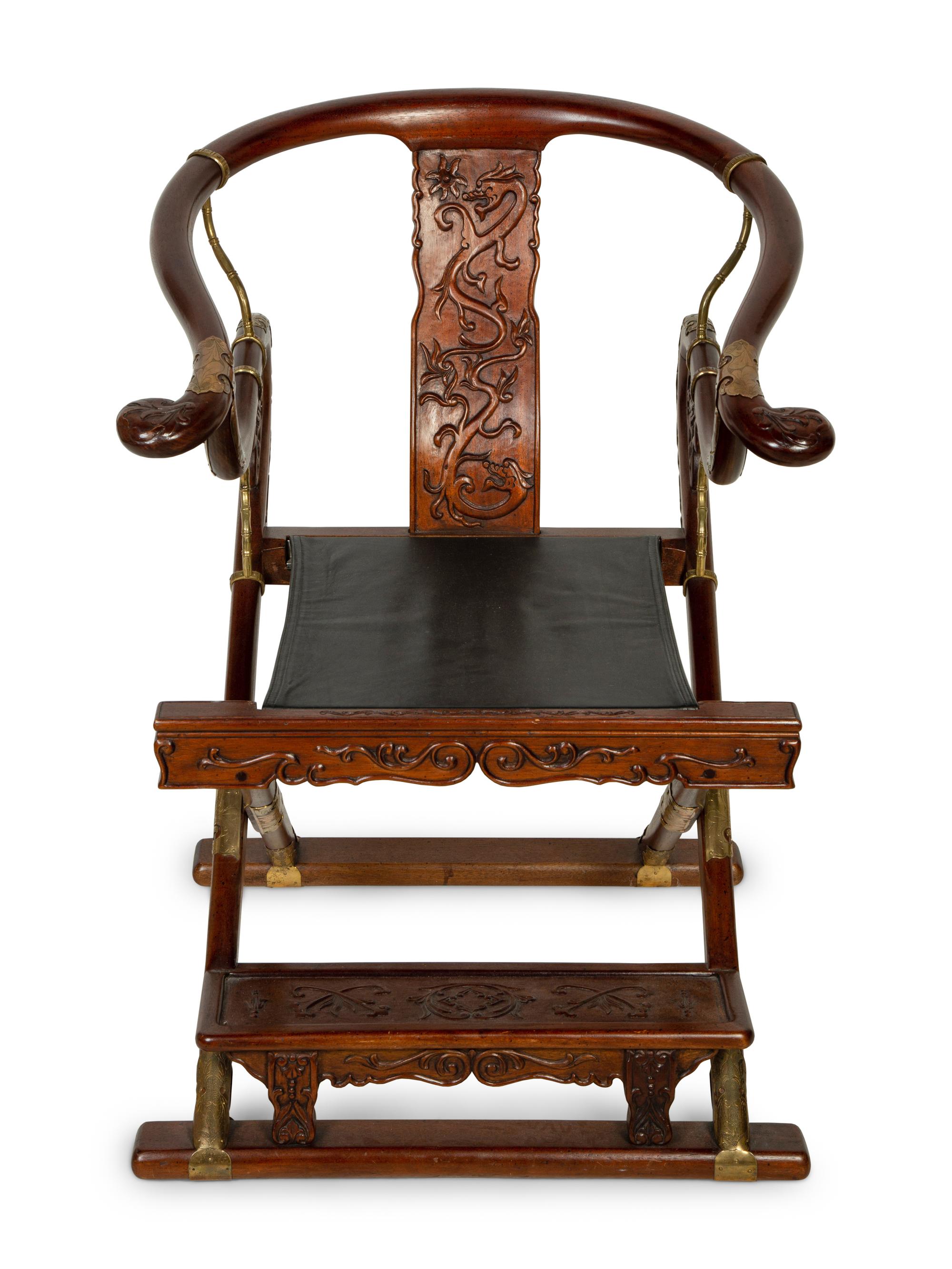 A Chinese Brass Mounted Yoke Back Armchair