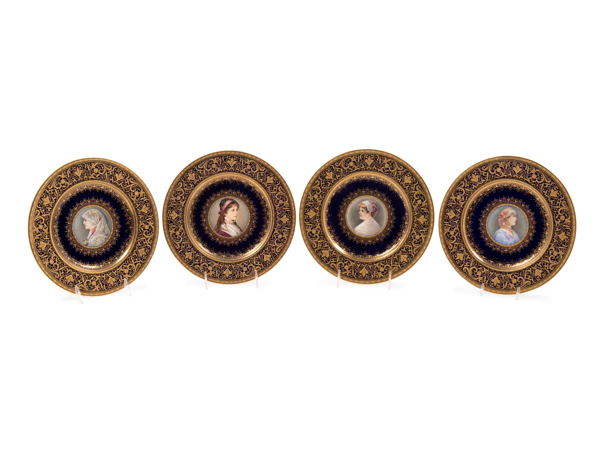 A Cased Set of Eight Vienna Style (Fischer & Mieg) Porcelain Portrait Plates