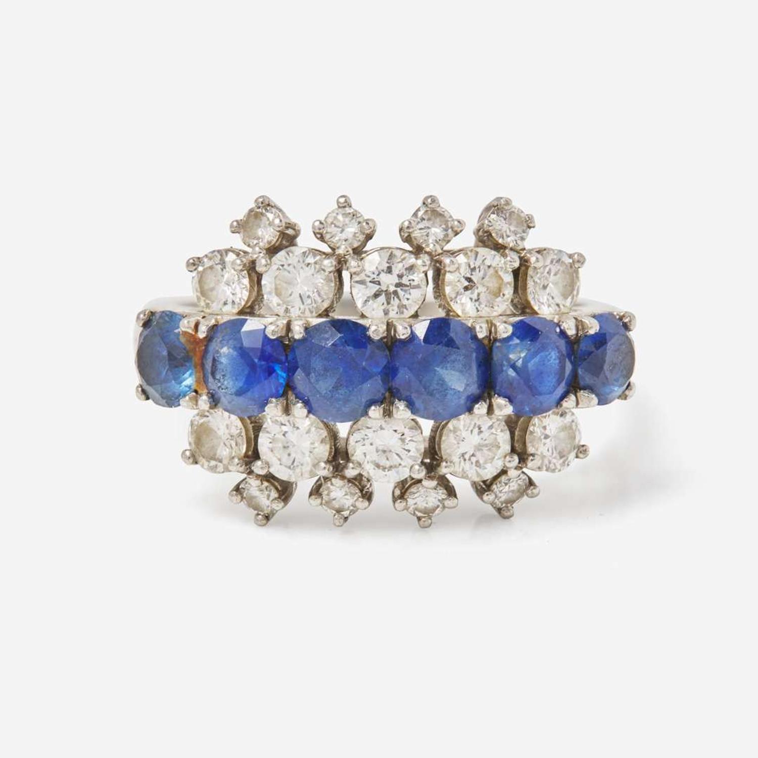 A J.E. Caldwell Platinum, Sapphire, and Diamond Ring