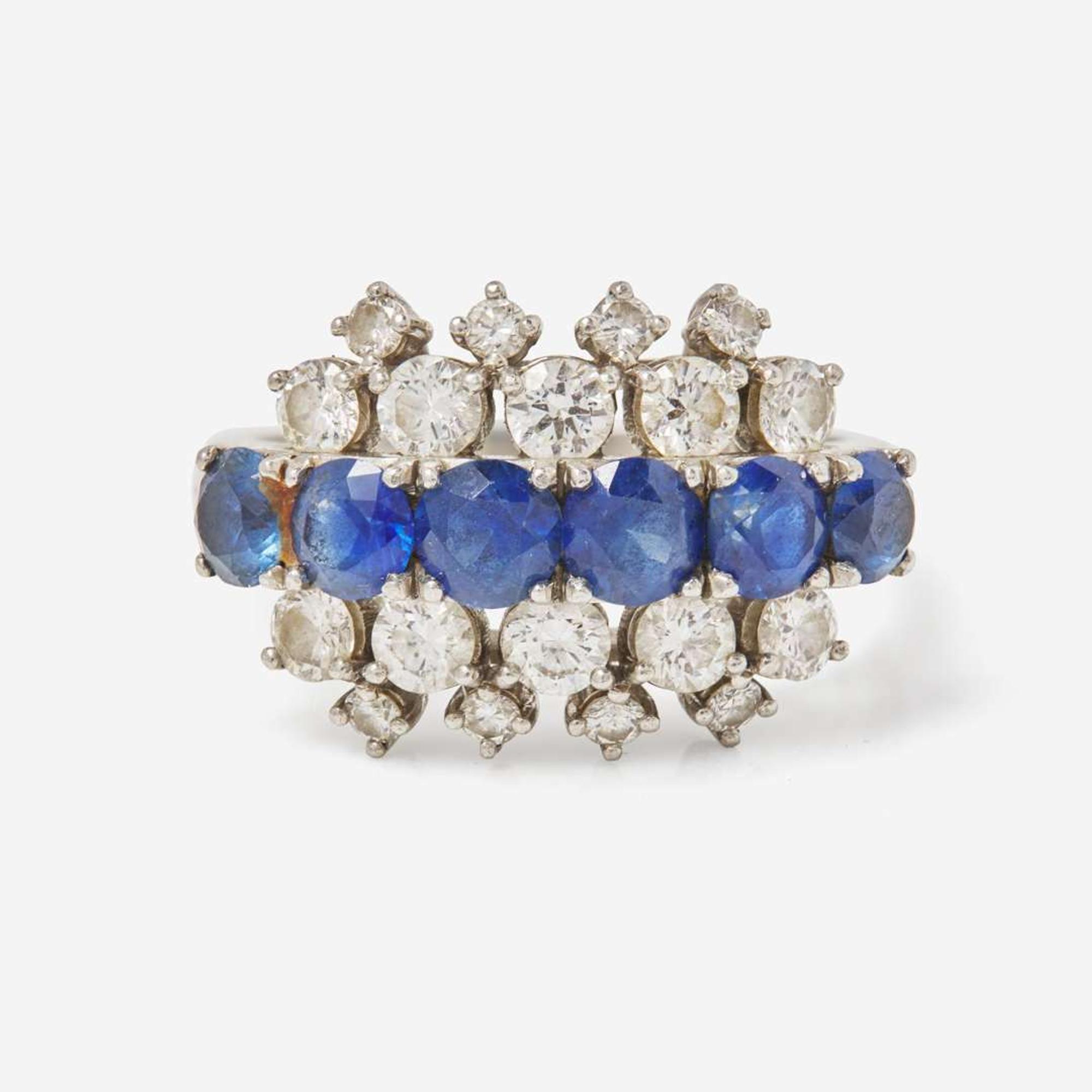 A J.E. Caldwell Platinum, Sapphire, and Diamond Ring