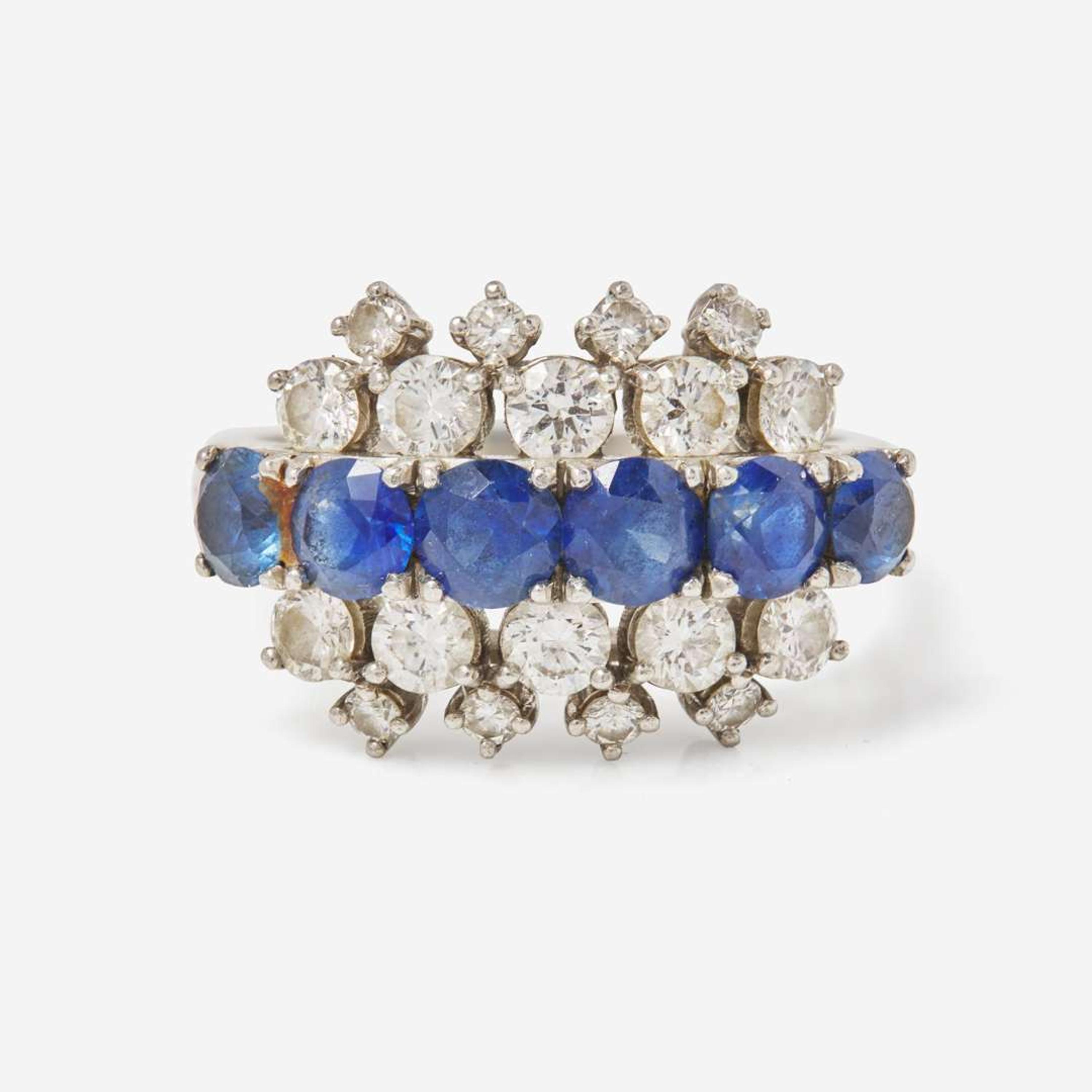 A J.E. Caldwell Platinum, Sapphire, and Diamond Ring