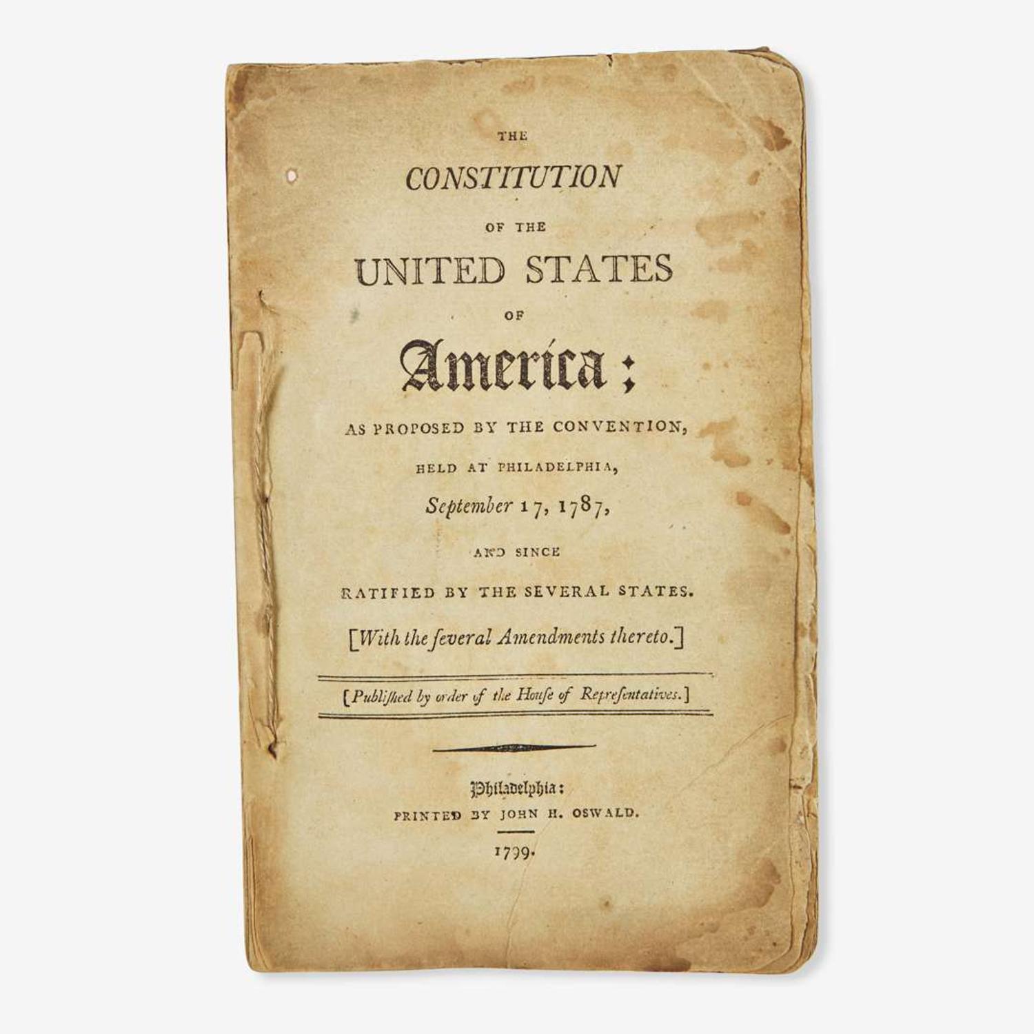 [Americana] The Constitution of the United States of America; As Proposed by the Convention, Held at Philadelphia, September 17, 1787, and Since Ratified by the Several States. [With the Several Amendments thereto.]