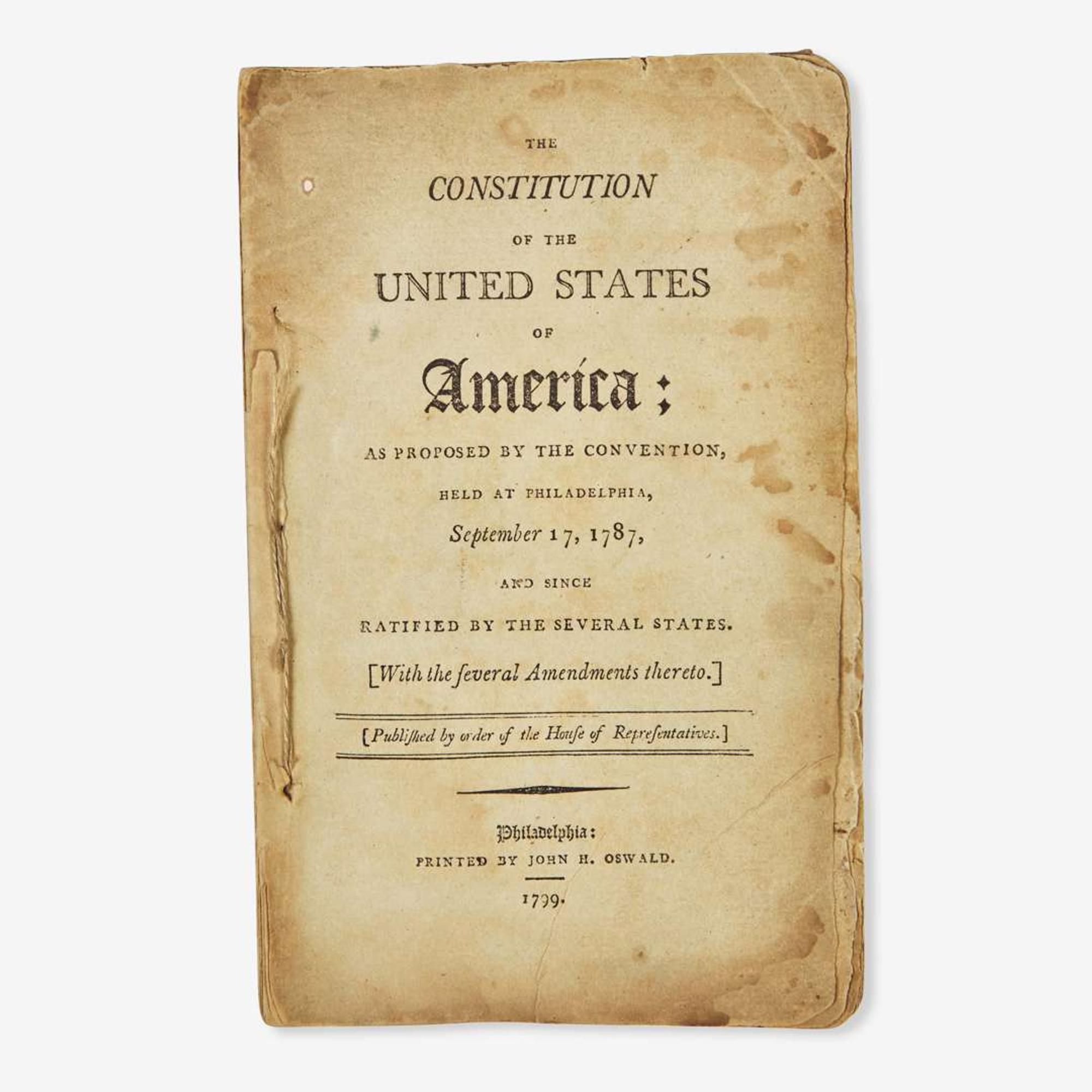 [Americana] The Constitution of the United States of America; As Proposed by the Convention, Held at Philadelphia, September 17, 1787, and Since Ratified by the Several States. [With the Several Amendments thereto.]
