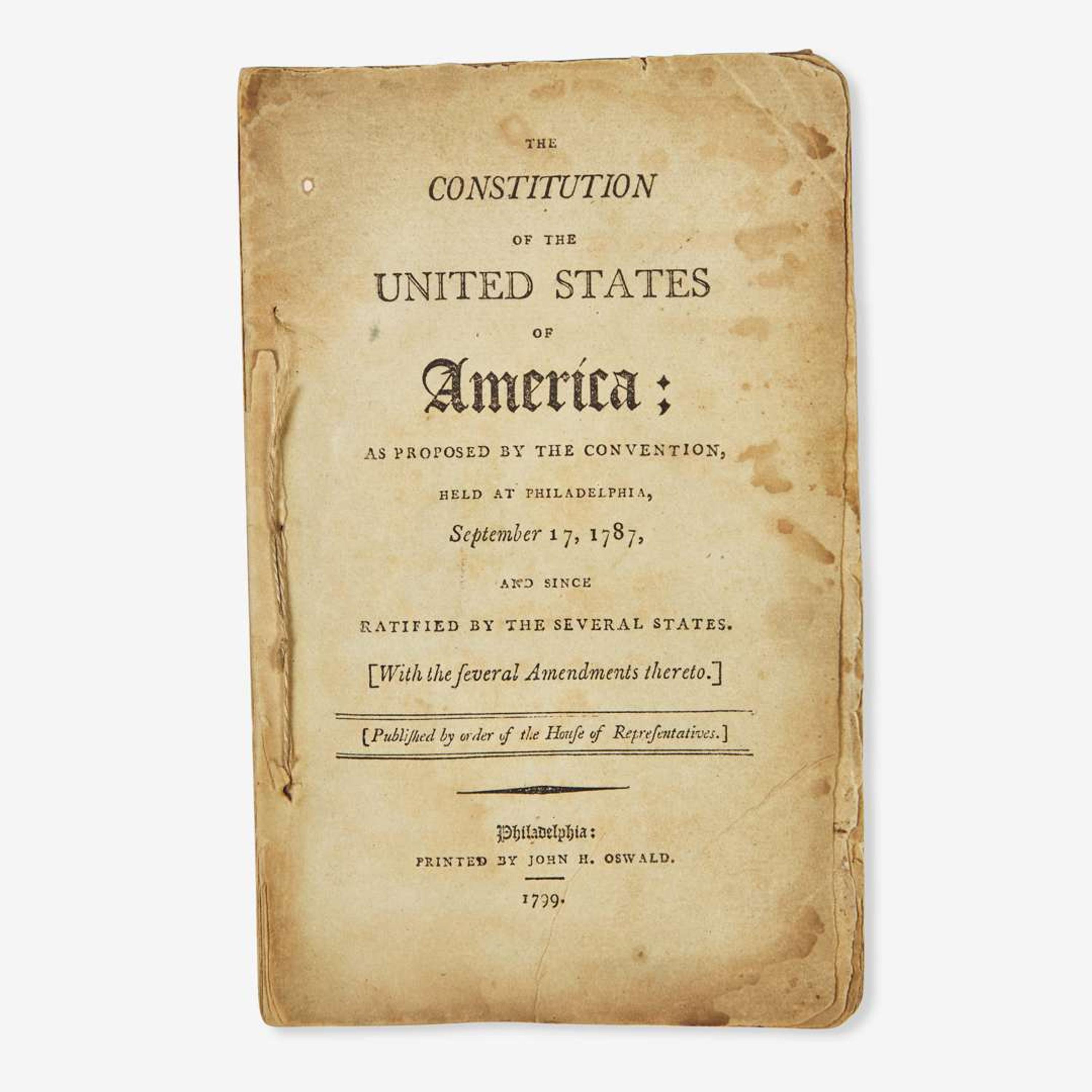 [Americana] The Constitution of the United States of America; As Proposed by the Convention, Held at Philadelphia, September 17, 1787, and Since Ratified by the Several States. [With the Several Amendments thereto.]
