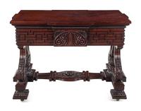A Continental Carved Mahogany Metamorphic Library Table and Ladder