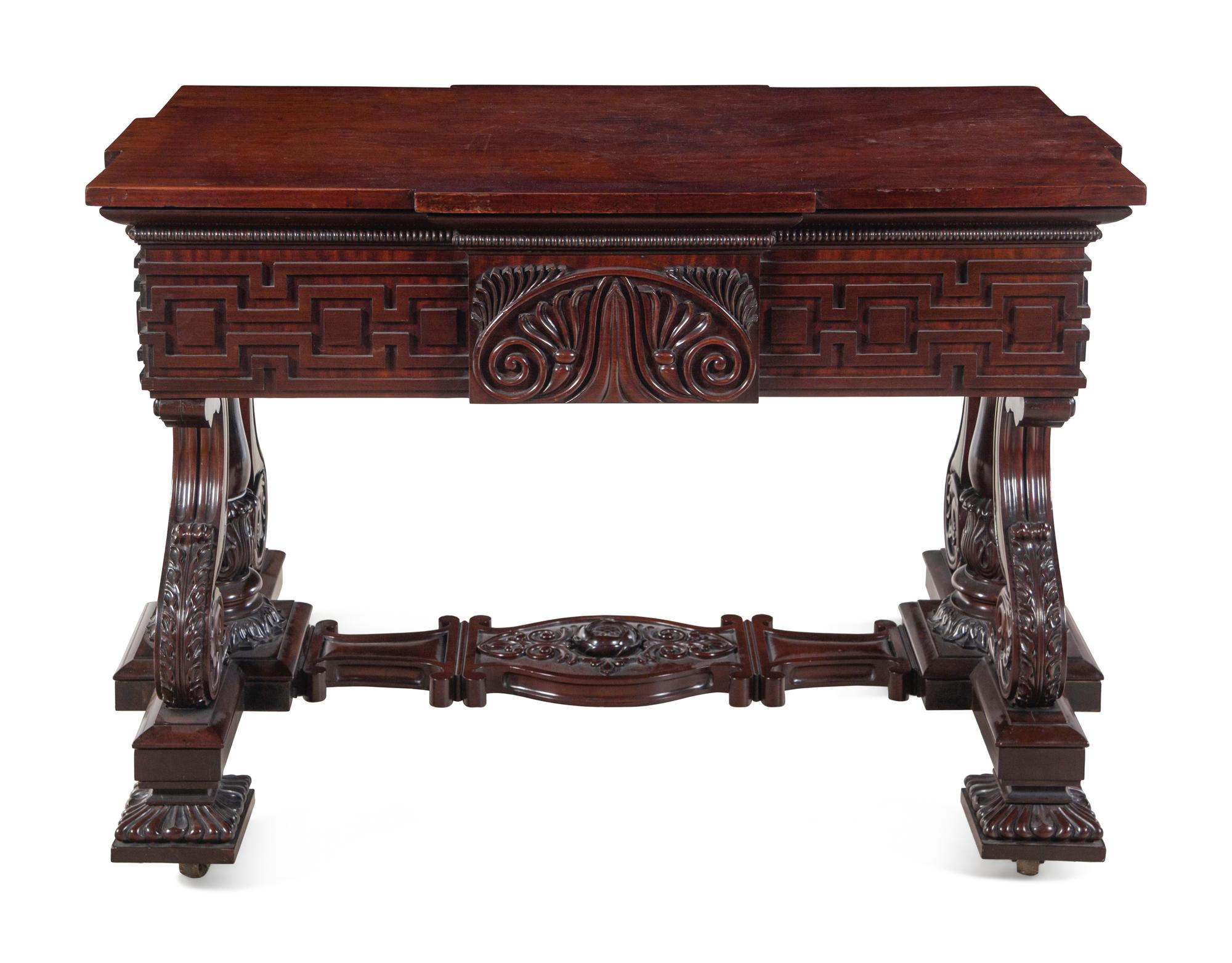 A Continental Carved Mahogany Metamorphic Library Table and Ladder