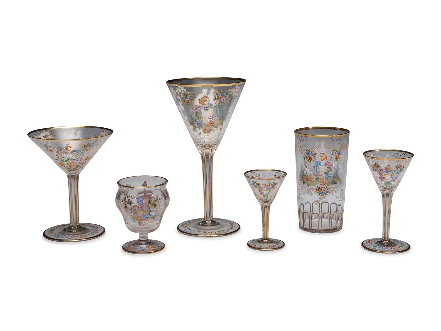 A Set of Continental Painted and Enameled Glassware