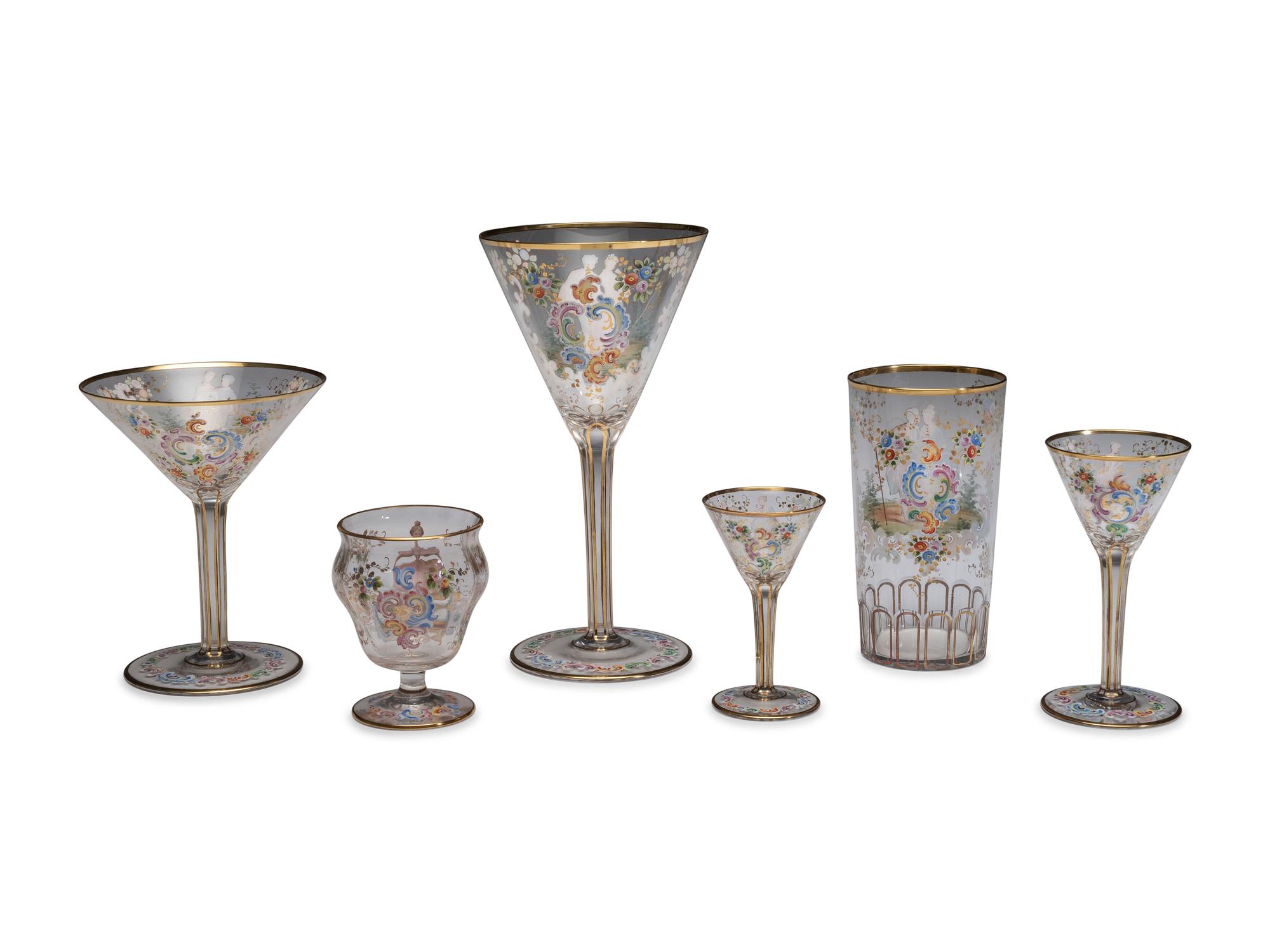 A Set of Continental Painted and Enameled Glassware