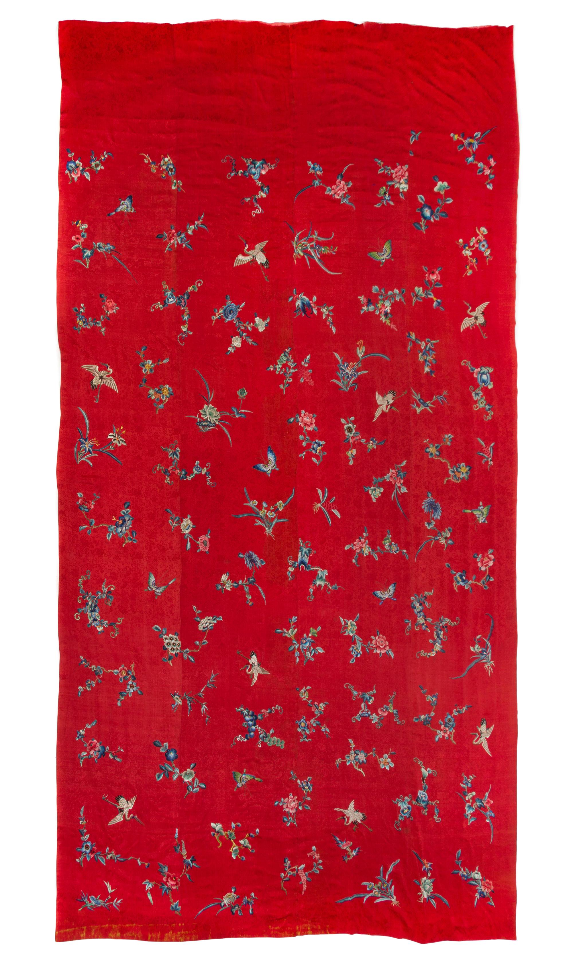 A Chinese Red Silk Embroidered Wall Hanging CIRCA 1880s 124 x 72 inches. — CIRCA 1880s