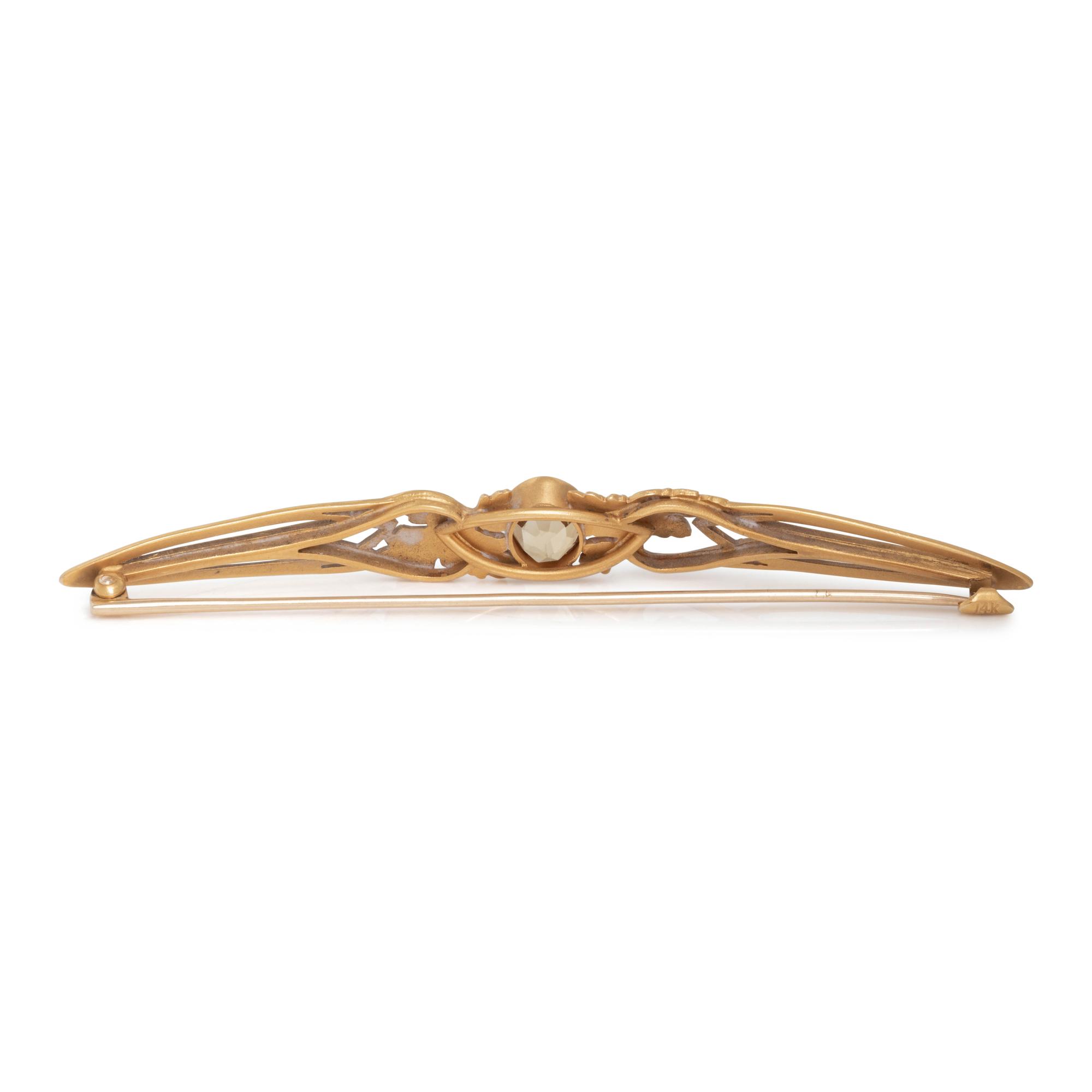 ART NOUVEAU, YELLOW GOLD AND CITRINE BAR BROOCH