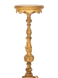 An Italian Giltwood Pedestal Table and a Torchère Mounted as a Floor Lamp