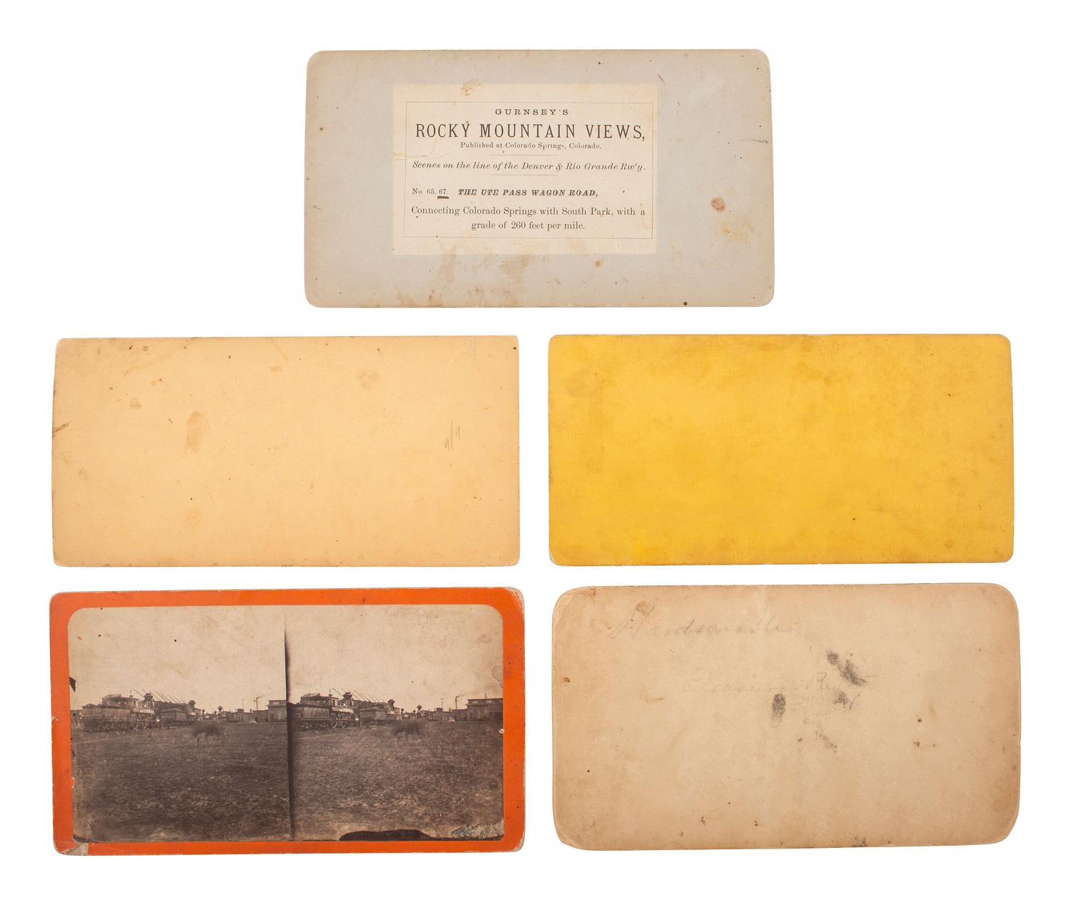 [WESTERN AMERICANA] 6 stereoviews of the American west, incl. cowboys, locomotives, and landscapes.