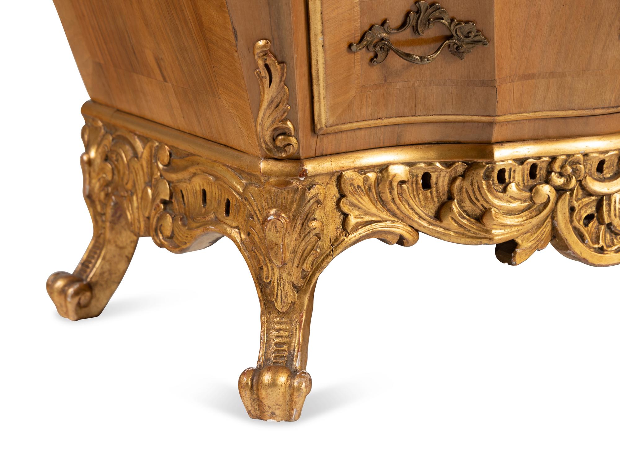 A Pair of Italian Walnut and Parcel Gilt Commodini
