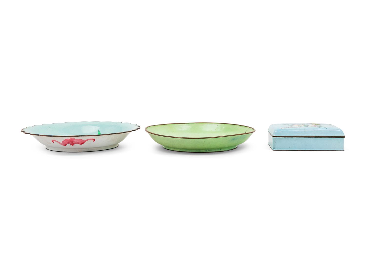 Three Chinese Painted Enamel on Metal Articles