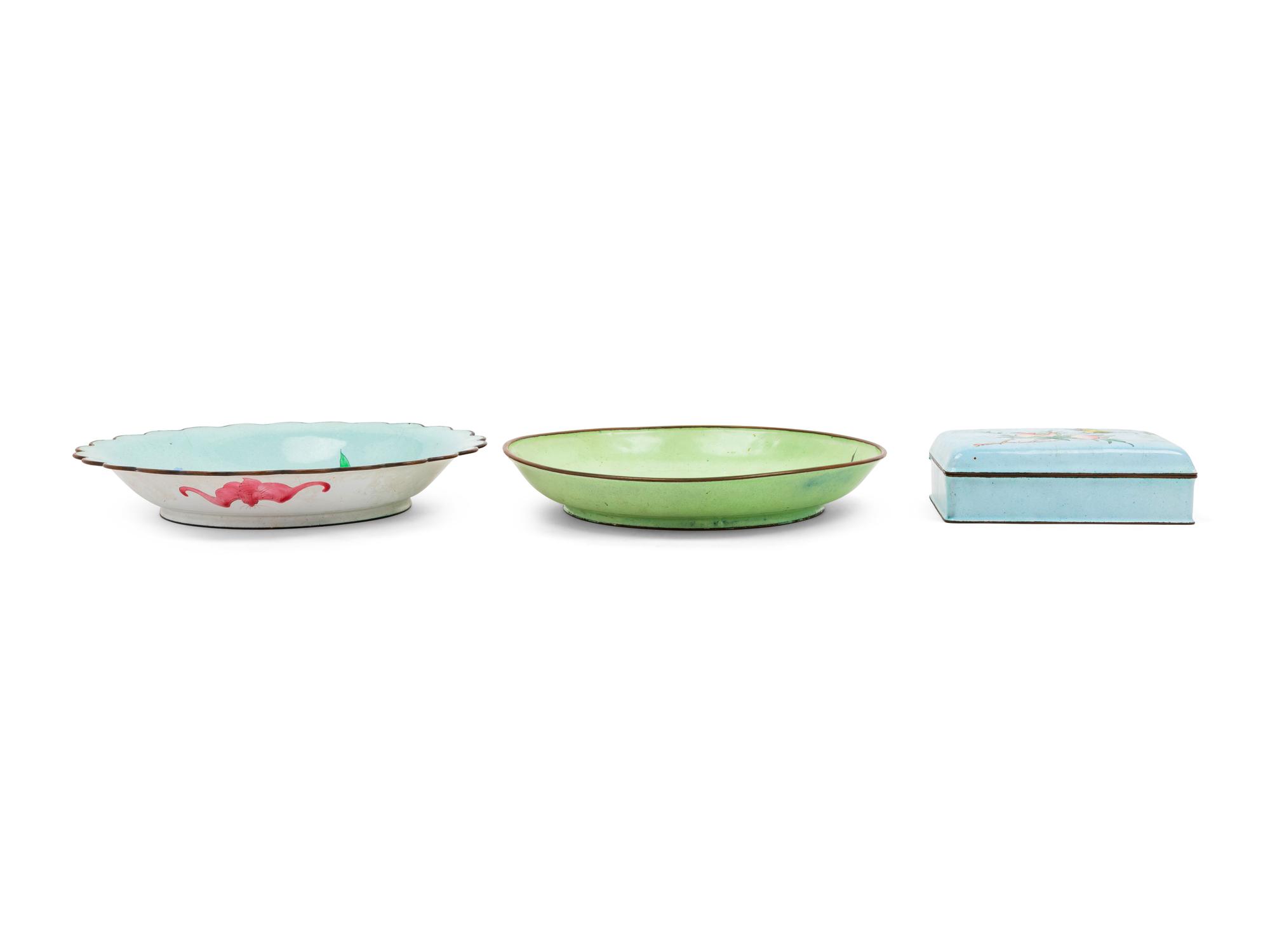 Three Chinese Painted Enamel on Metal Articles
