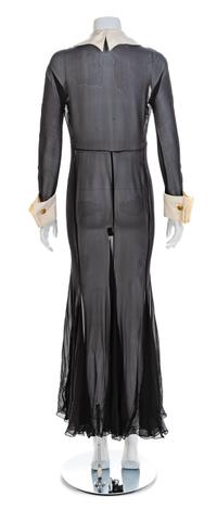 Atelier Versace Sheer Dress with White Cuffs and Goldtone, Enamel and Rhinestone Buttons, 1993