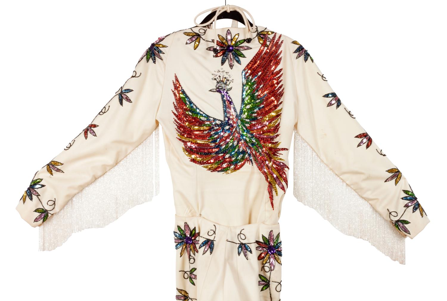 Off-white Women's Nudie-style Suit with Rhinestone and Sequin Floral Embellishments