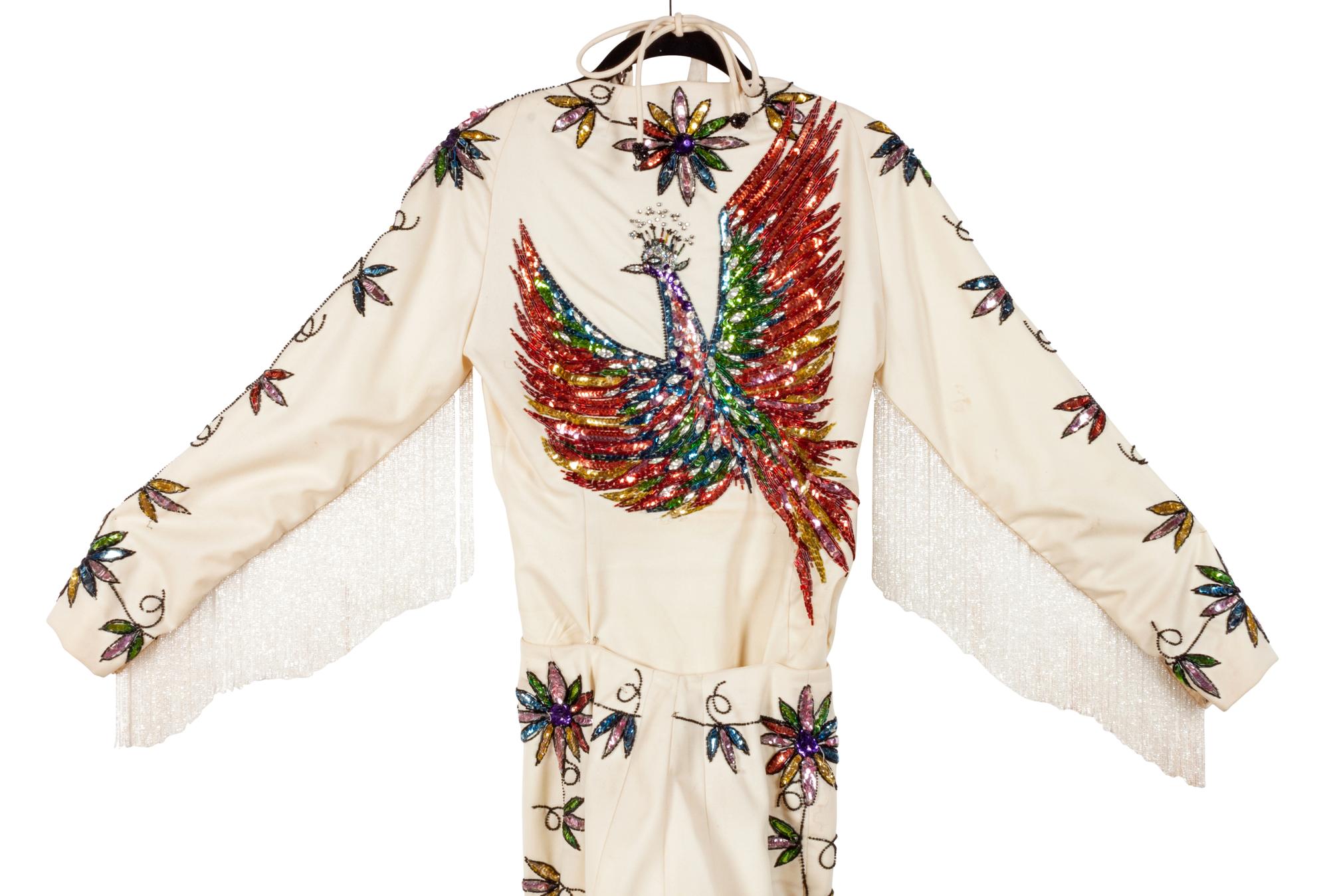 Off-white Women's Nudie-style Suit with Rhinestone and Sequin Floral Embellishments