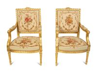 A Louis XVI Style Giltwood Five-Piece Salon Suite — LATE 19TH CENTURY