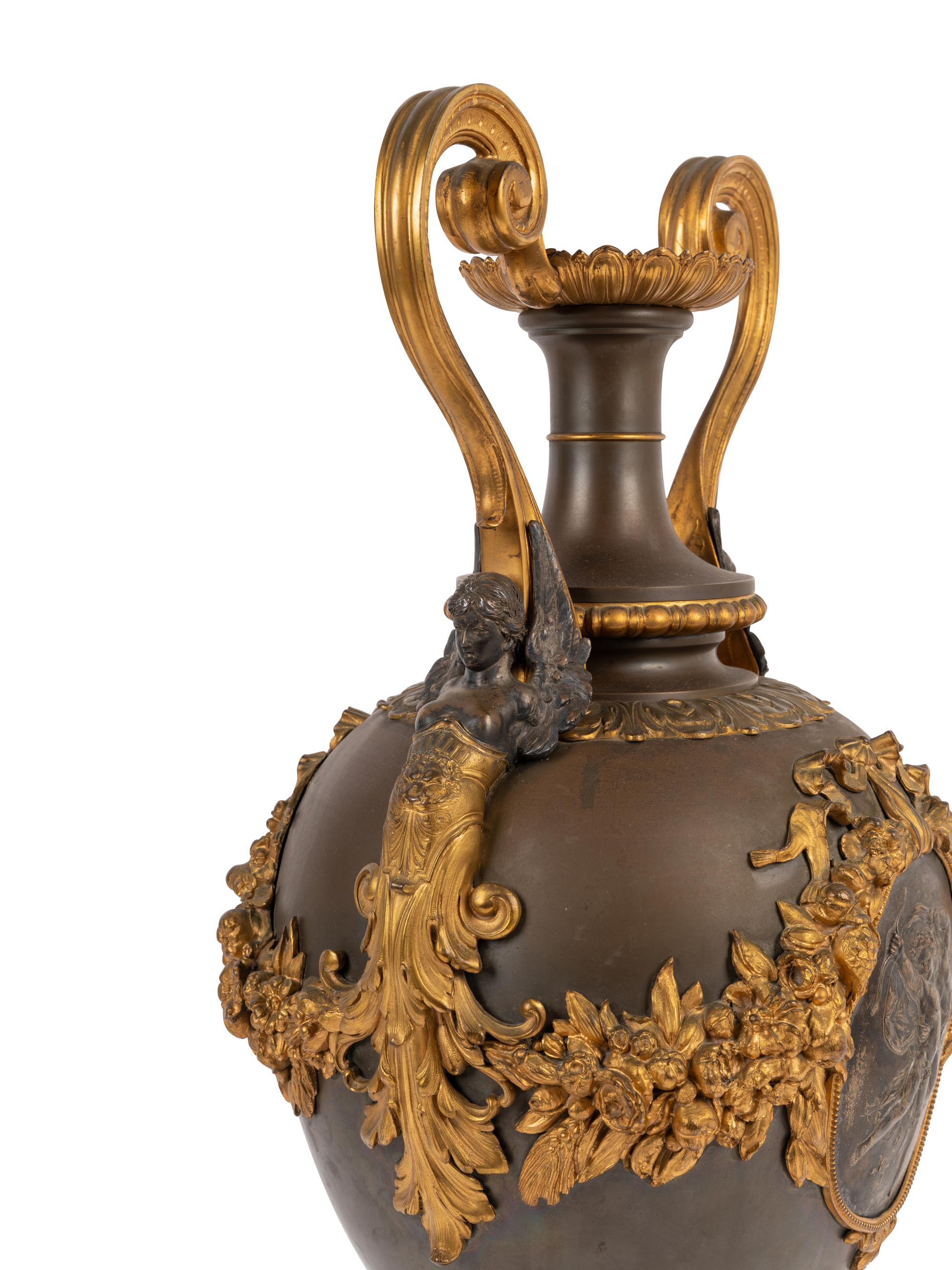 A Large French Neoclassical Gilt Bronze and Cast Metal Vase