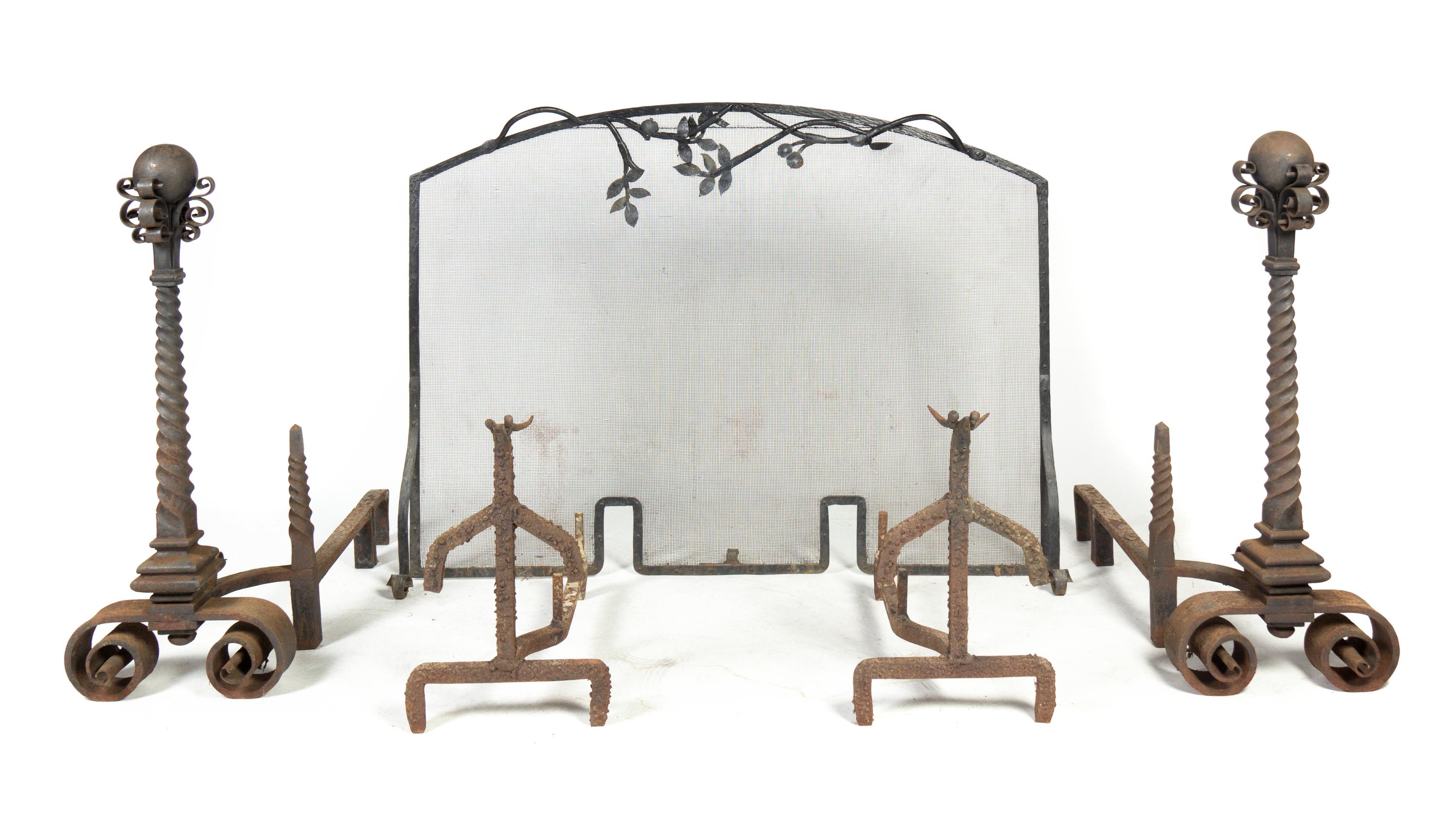 A Pair of Renaissance Revival Cast Iron Andirons, Height of screen 38 x width 51 1/4 inches.