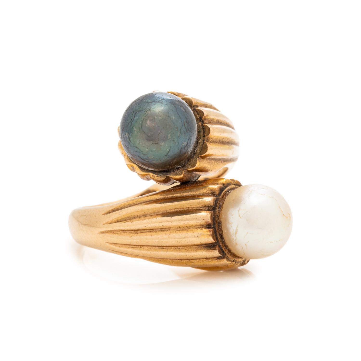 ROSE GOLD AND CULTURED PEARL BYPASS RING