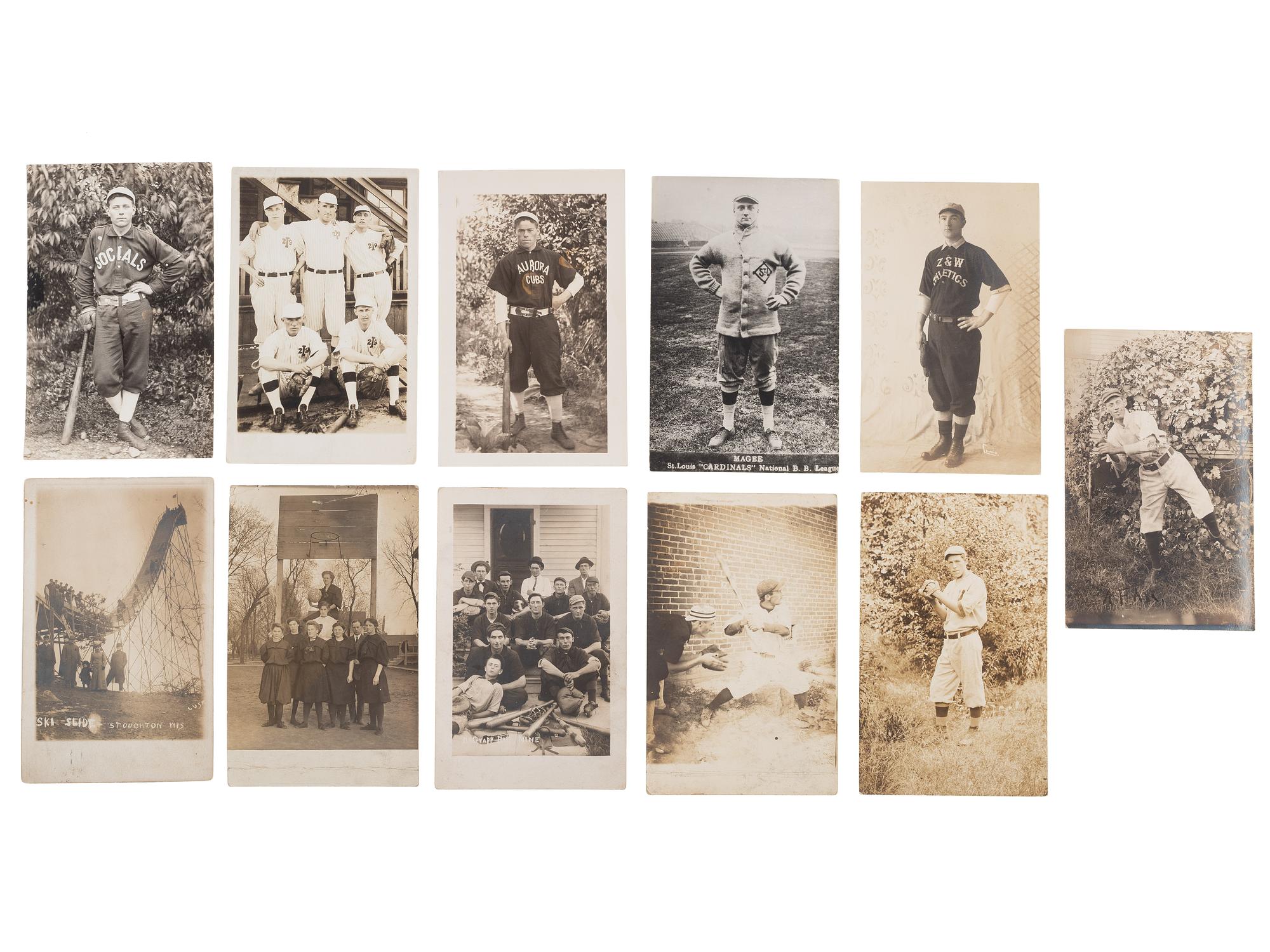 [EARLY PHOTOGRAPHY] -- [SPORTS]. A group of 32 real photo postcards of athletes and events, incl. baseball, track and field, gymnastics, wrestling, strongmen, and female basketball players.