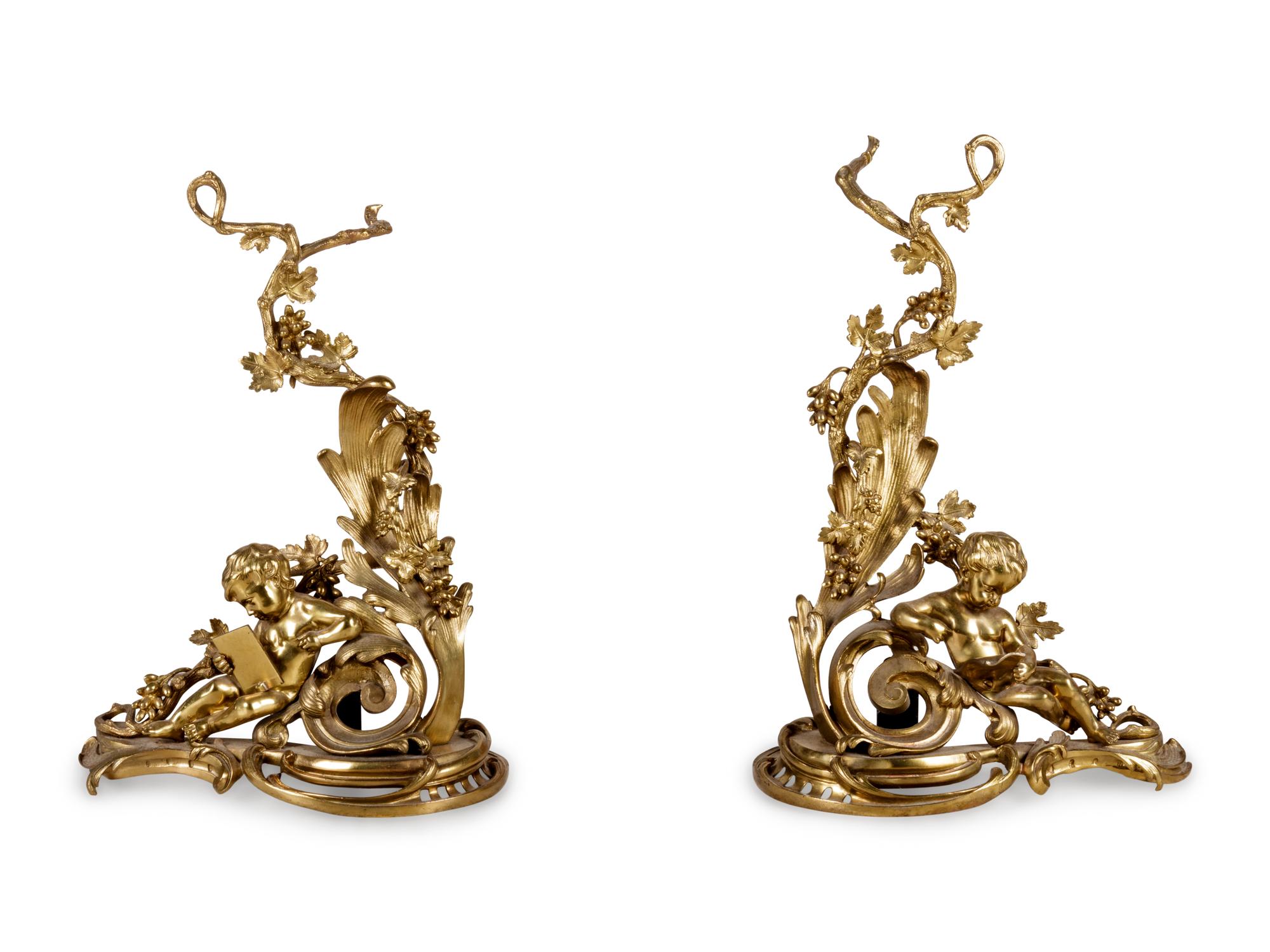 A Pair of Louis XV Style Gilt Bronze Chenets