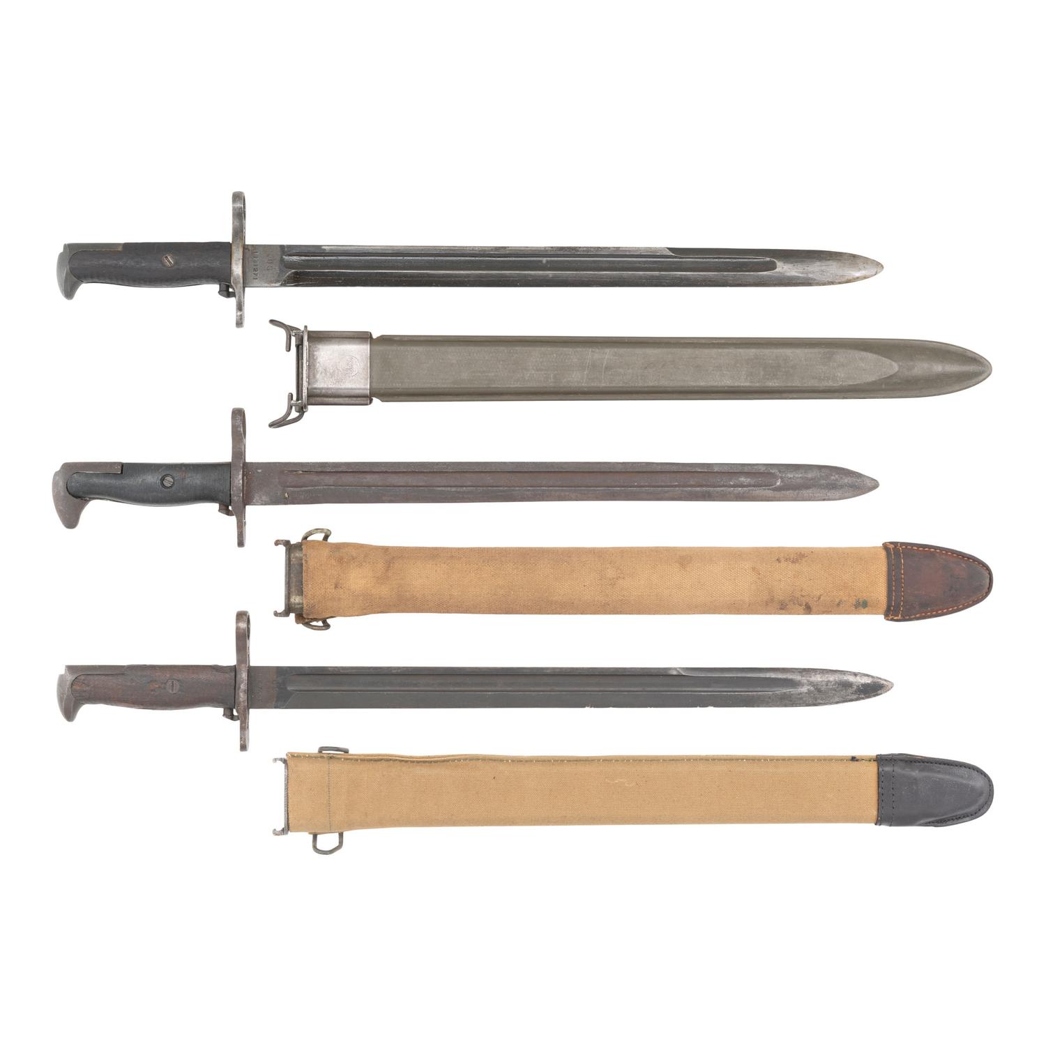 Three US M1905 16" Knife Bayonets & Scabbards