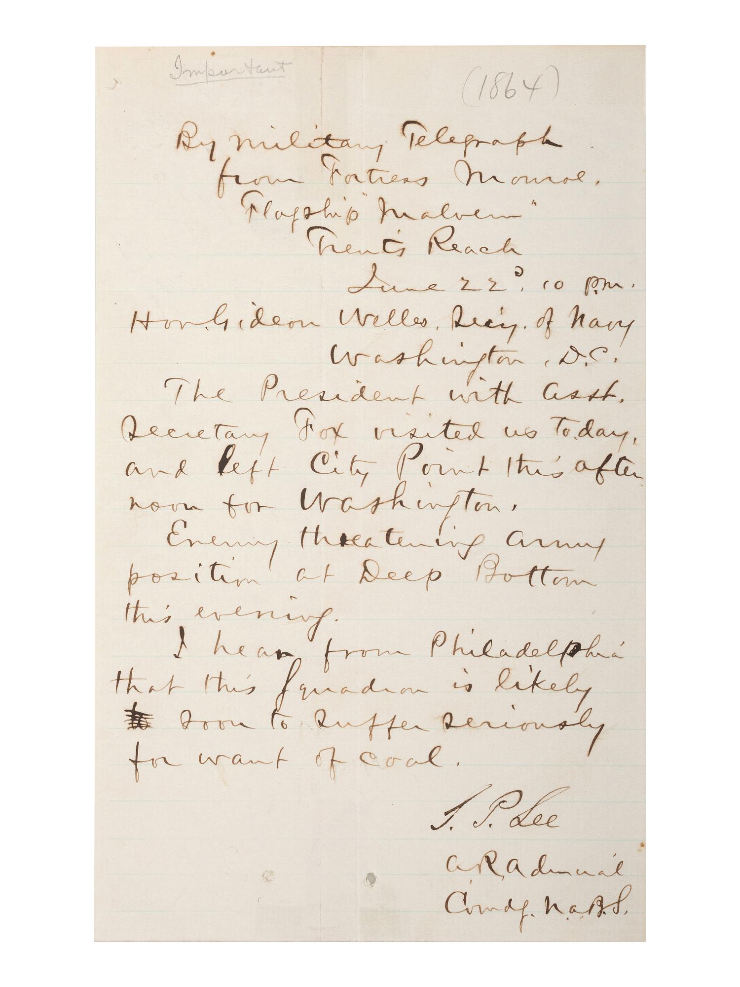 [CIVIL WAR - NAVY] -- [LINCOLNIANA]. A group of 6 documents relating to Lincoln naval visits, comprising: