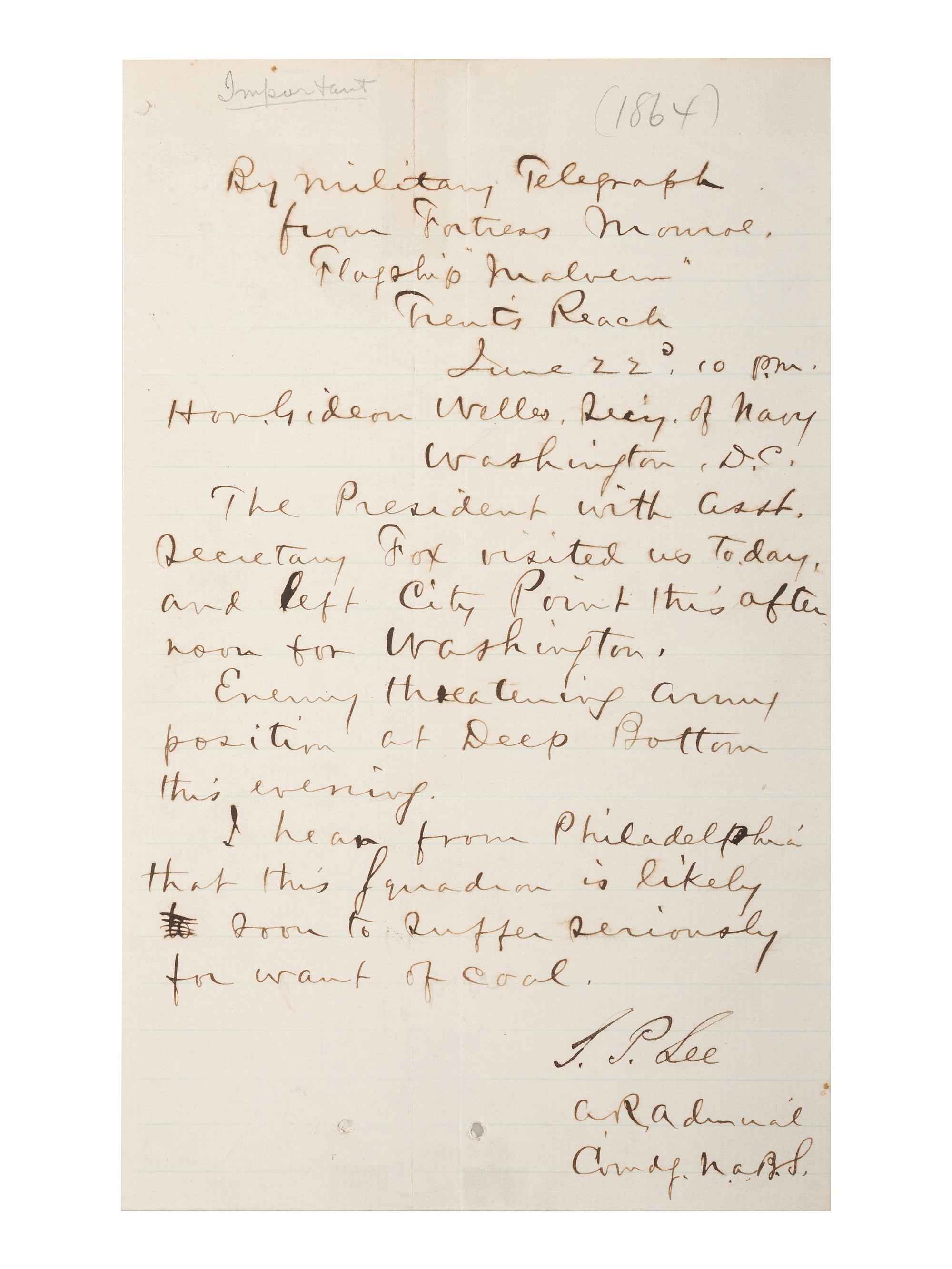 [CIVIL WAR - NAVY] -- [LINCOLNIANA]. A group of 6 documents relating to Lincoln naval visits, comprising: