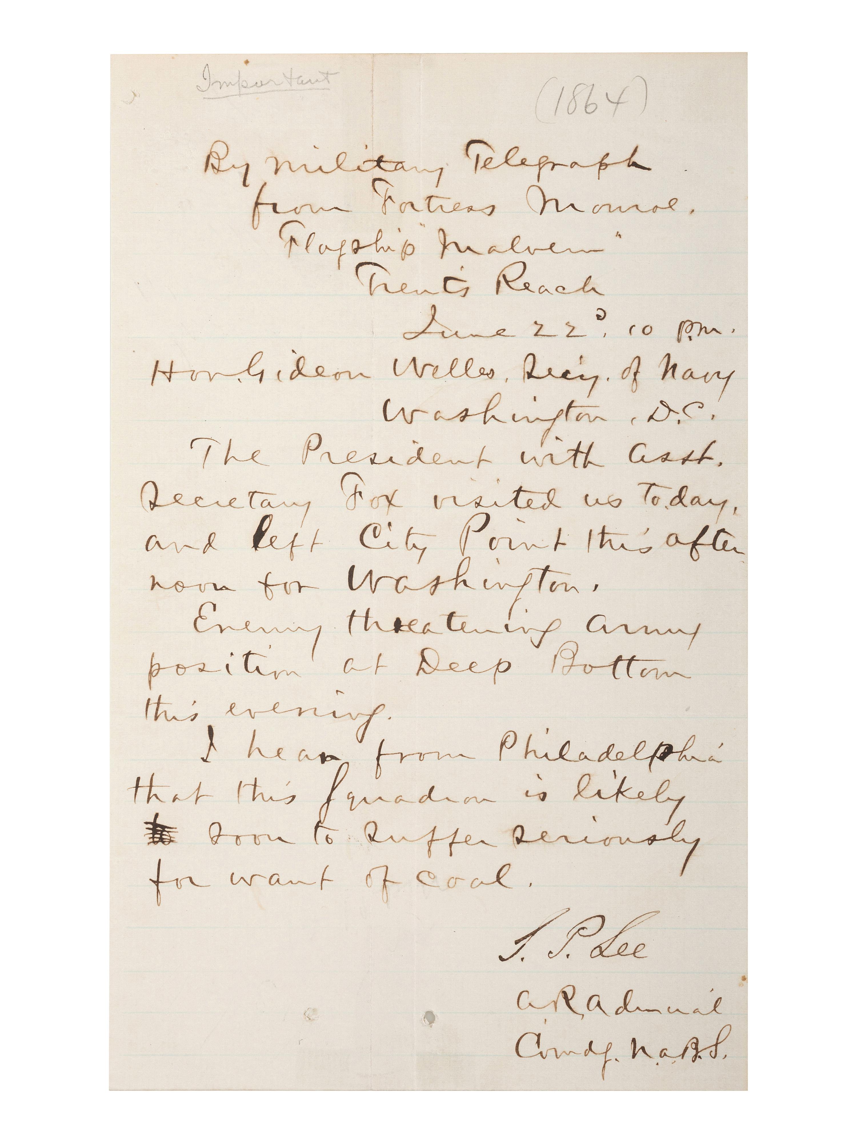 [CIVIL WAR - NAVY] -- [LINCOLNIANA]. A group of 6 documents relating to Lincoln naval visits, comprising: