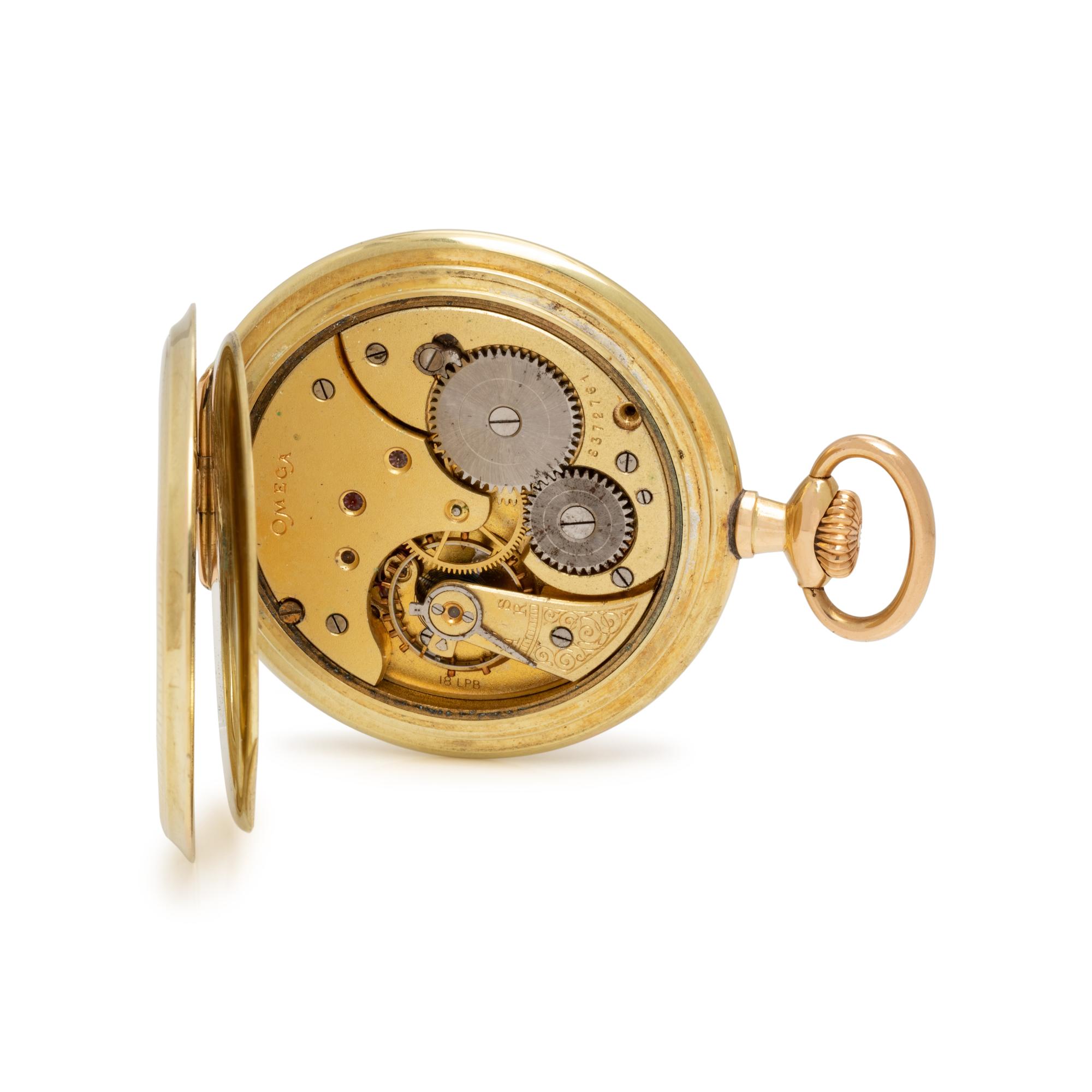 OMEGA, 14K YELLOW GOLD OPEN FACE POCKET WATCH