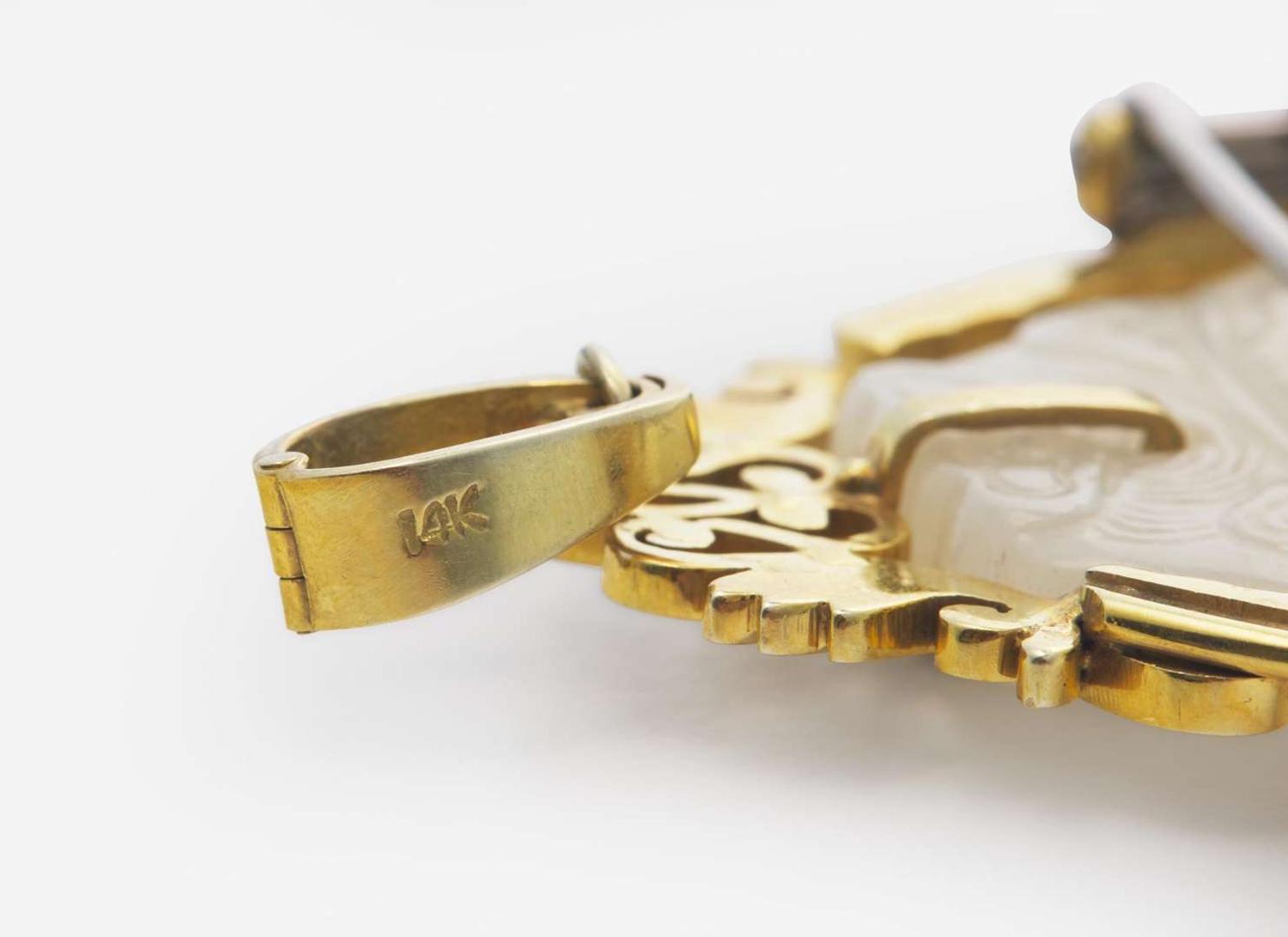 A 14K Yellow Gold and Jade Brooch