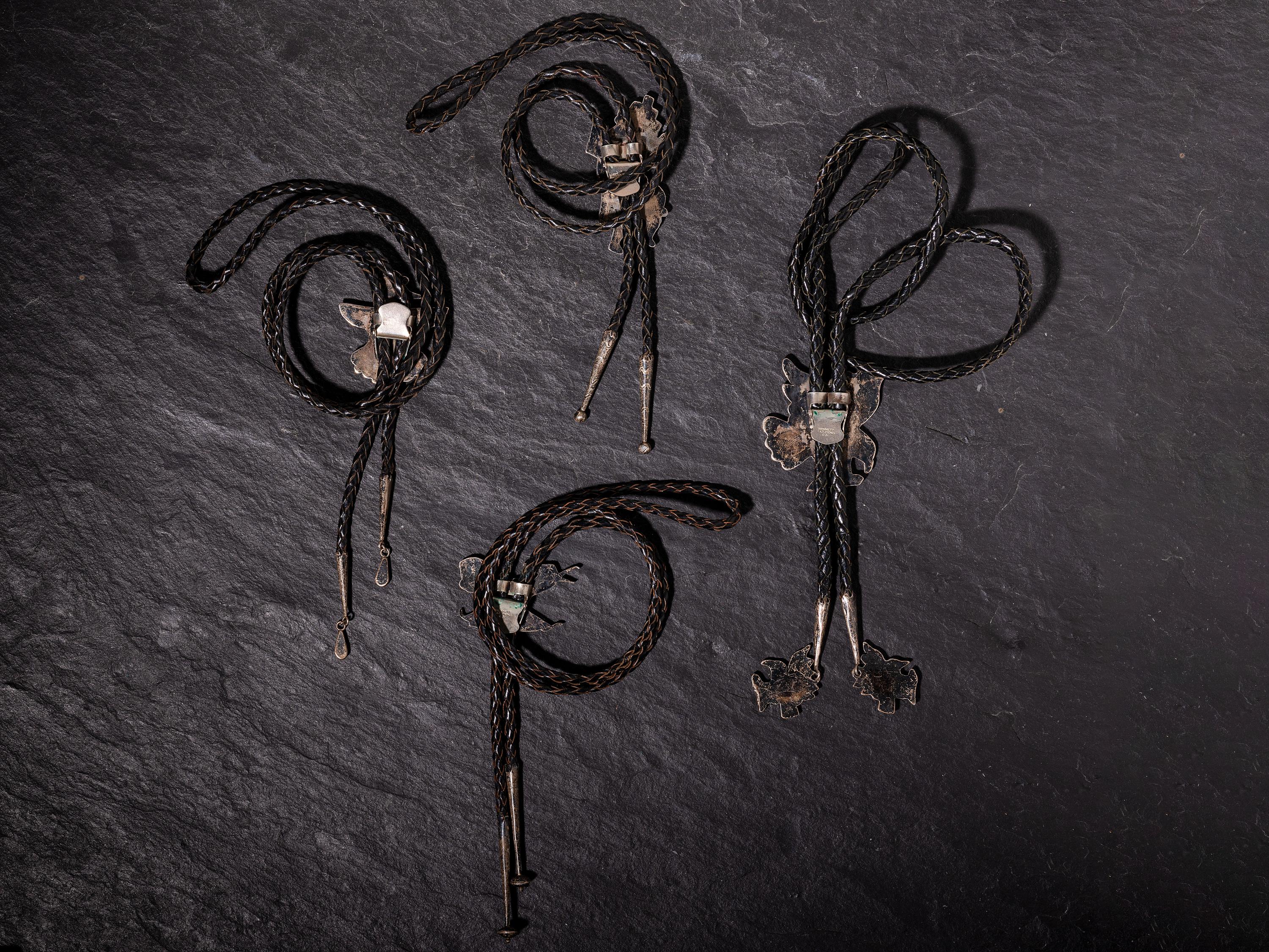 Zuni Inlaid Silver Bolo Ties