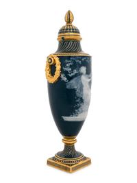 A Mintons Pâte-sur-Pâte Peacock Blue-Ground Vase and Cover