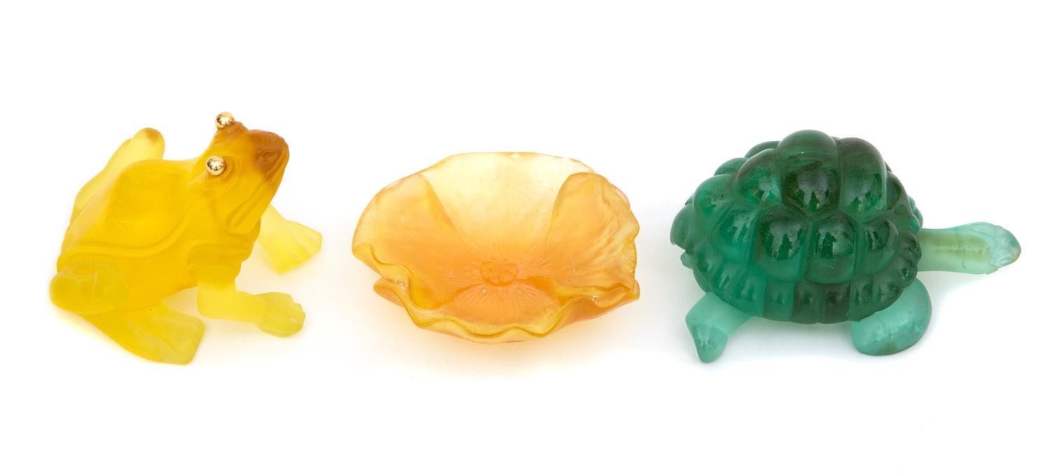 Three Pieces Daum France Pate de Verre Glass Length of largest 4 inches. — 20TH CENTURY