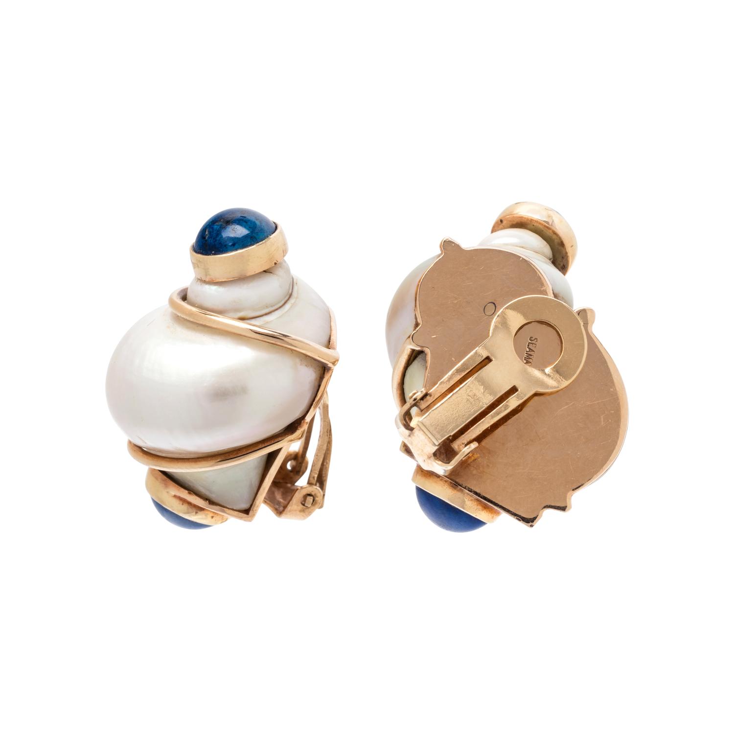 SEAMAN SCHEPPS, SHELL AND HARDSTONE EARCLIPS