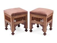 A Pair of Middle Eastern Mosaic Marquetry Stools