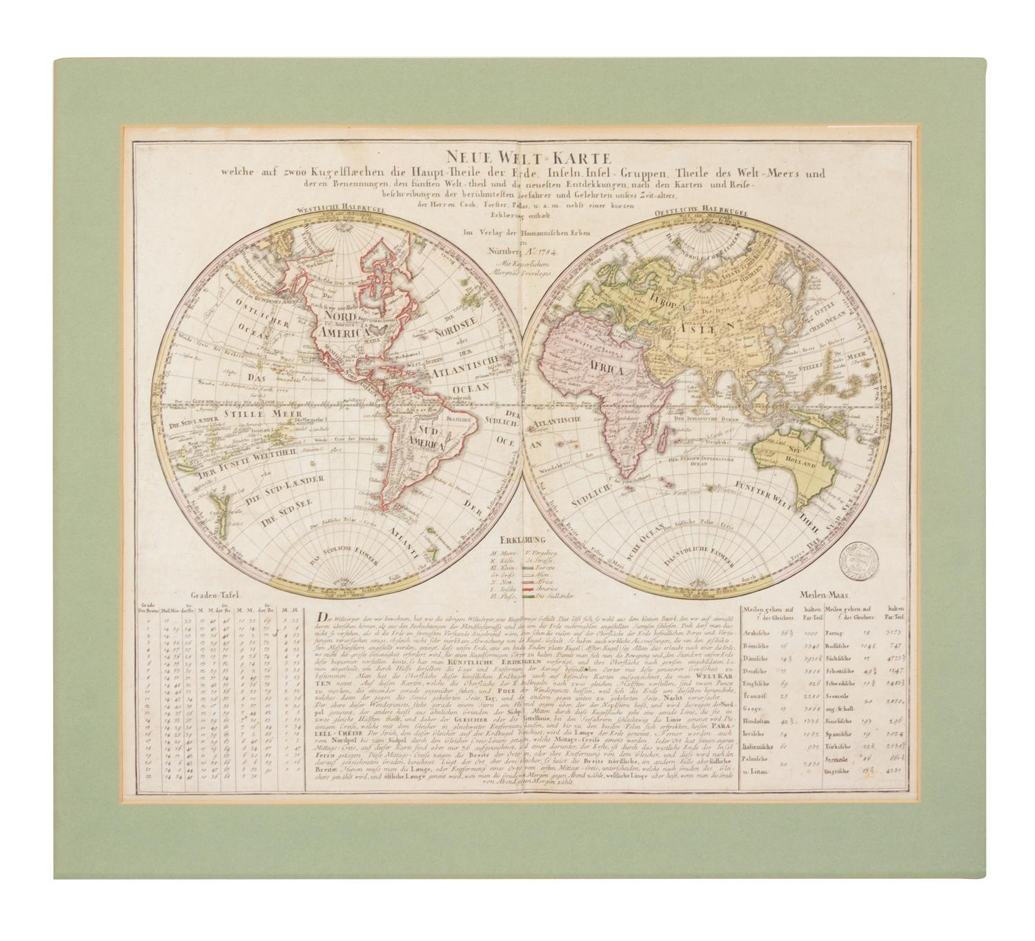 HOMANN HEIRS. Neue Welt Karte. Nuremberg, 1784.