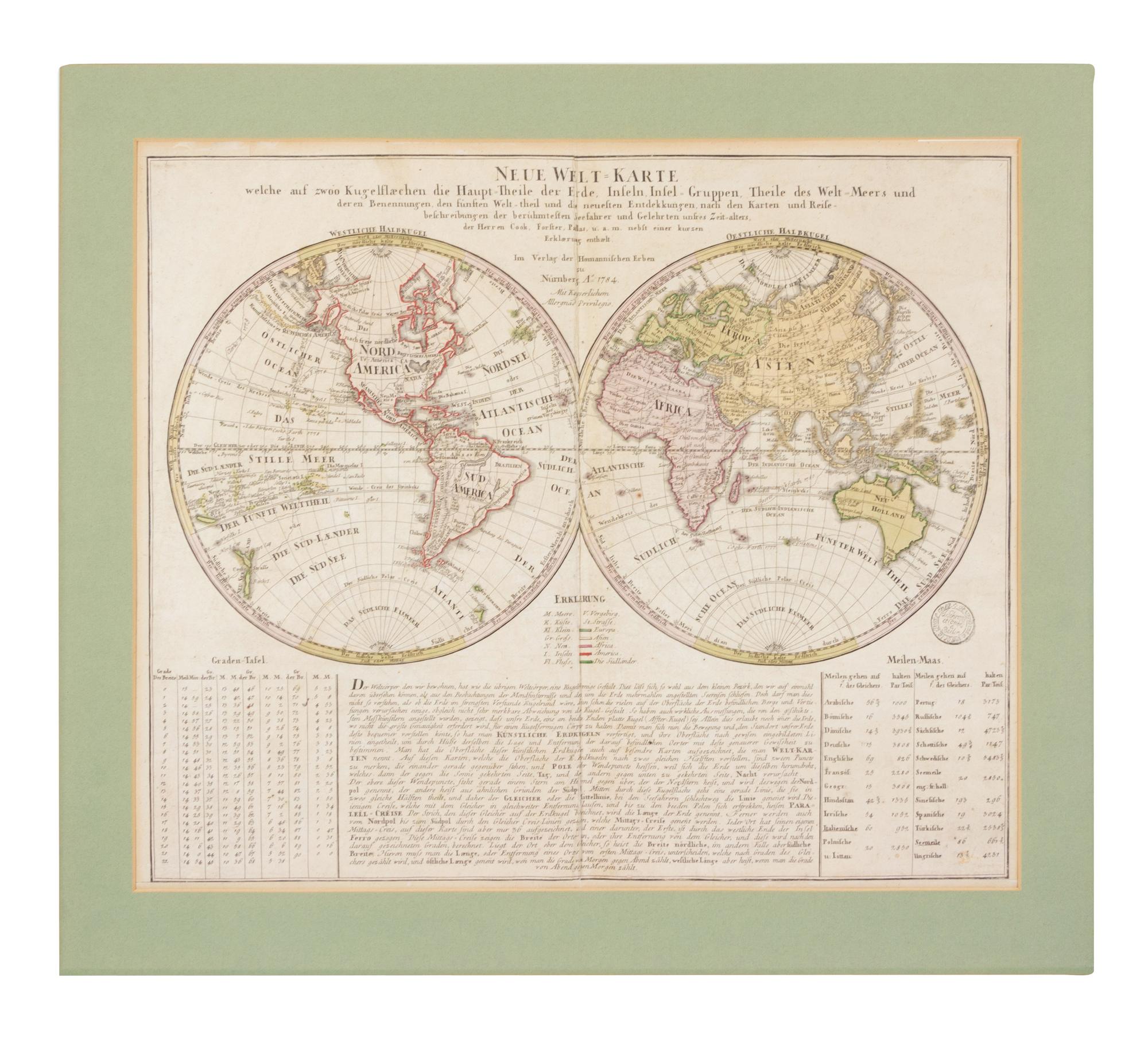 HOMANN HEIRS. Neue Welt Karte. Nuremberg, 1784.